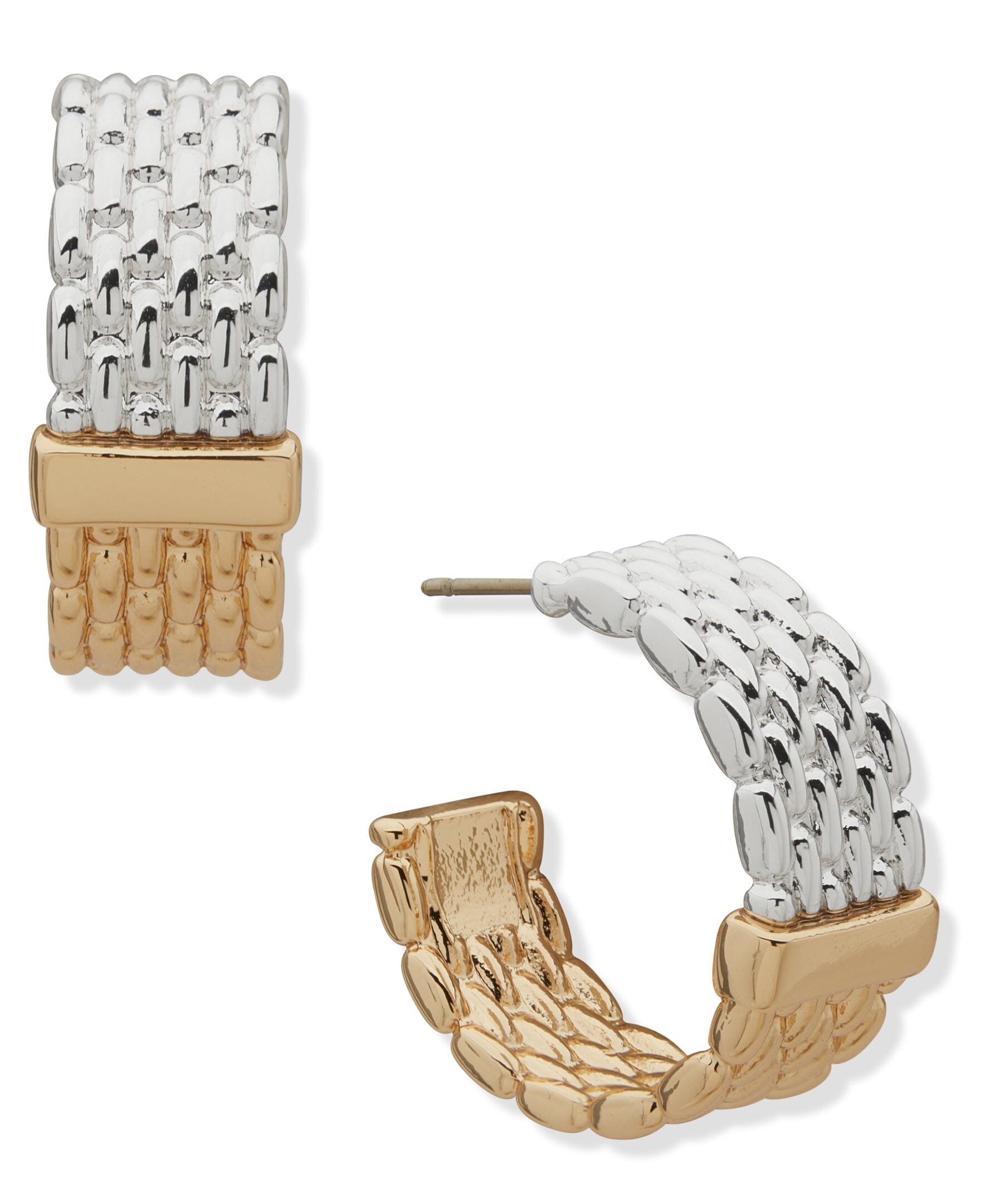 Anne Klein Two Tone Watchband Hoop Pierced Earrings