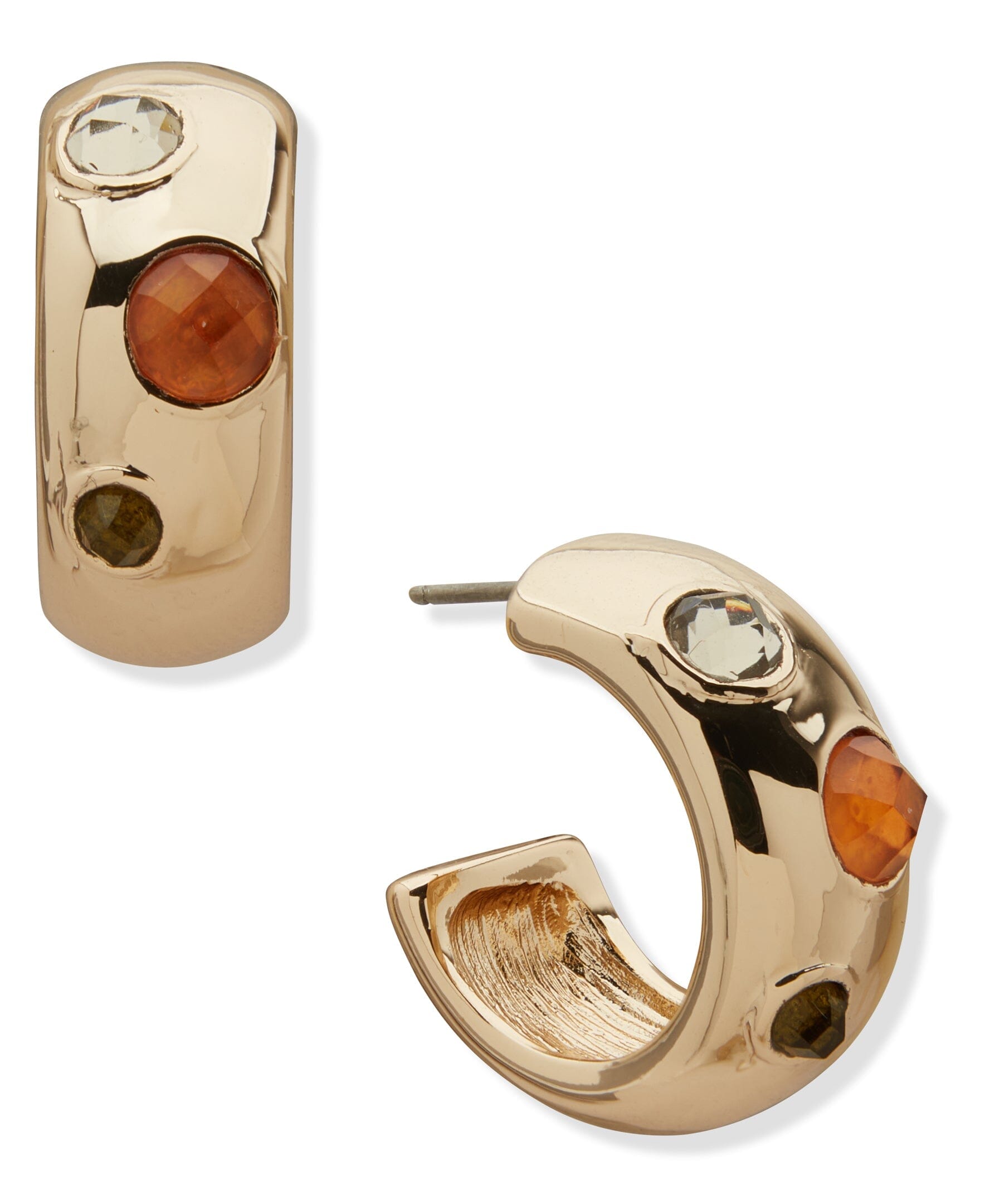 Anne Klein Gold Tone Stone C-Hoop Pierced Earrings