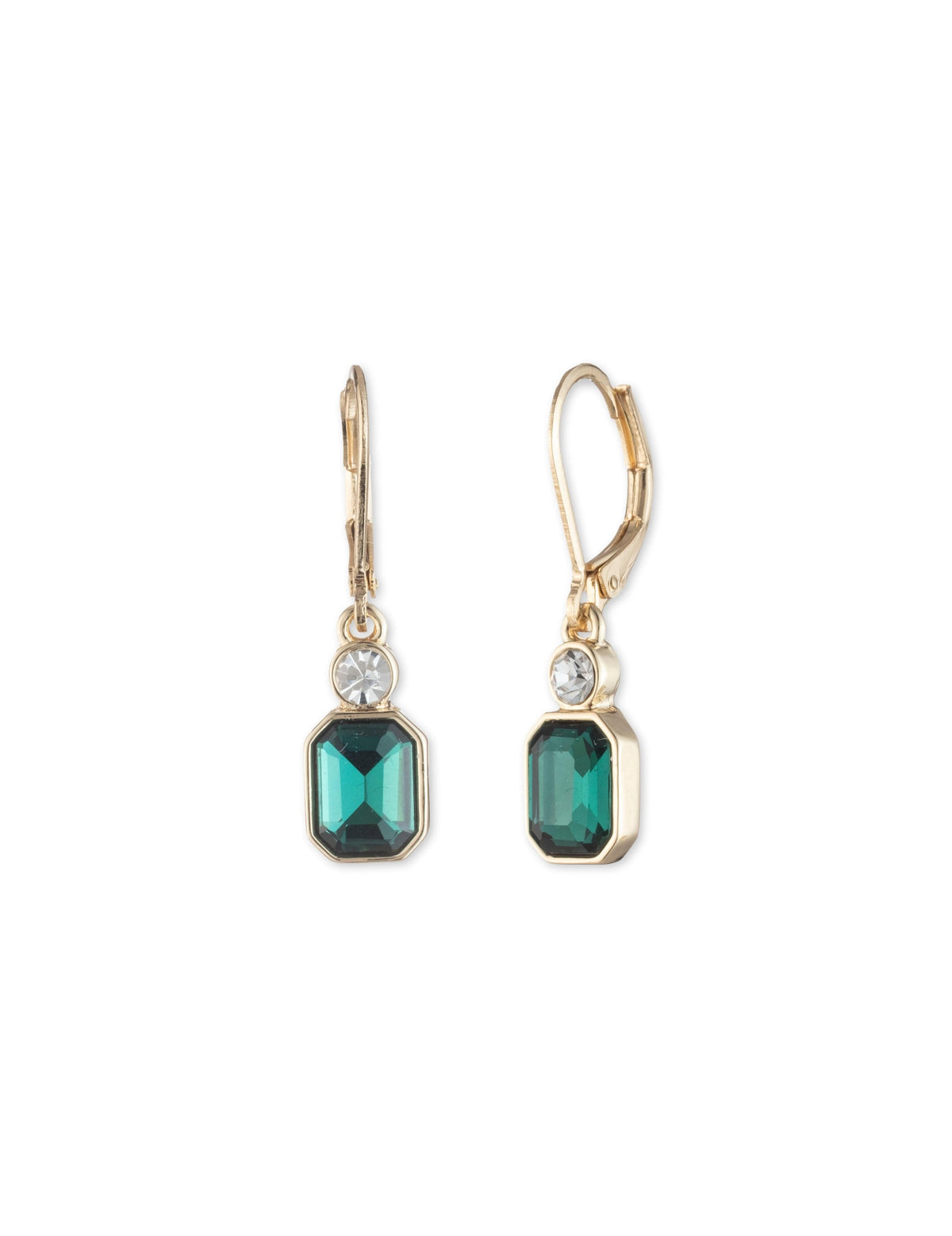 Anne Klein Gold Tone Emerald Drop Pierced Earrings