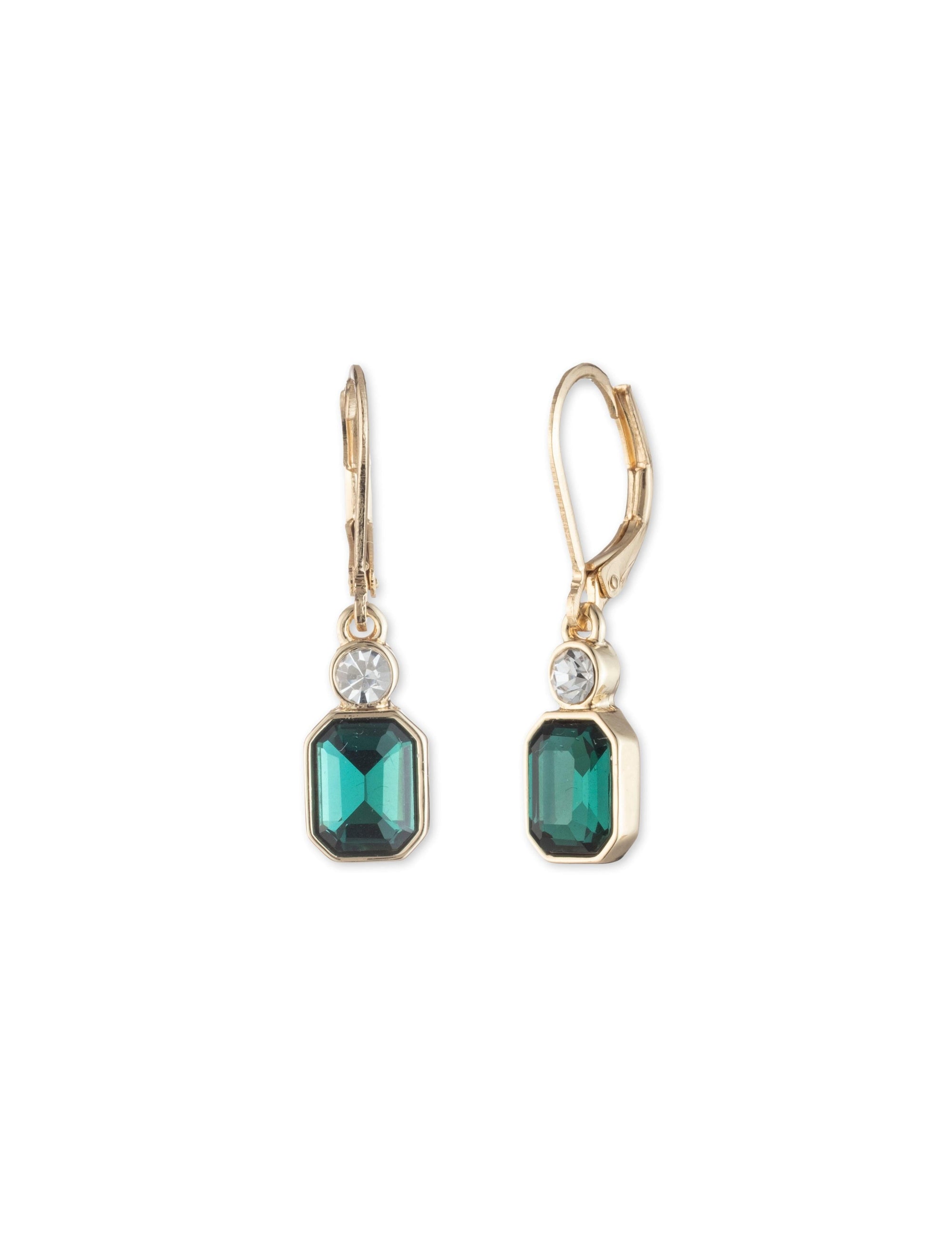 Anne Klein Gold Tone Emerald Drop Pierced Earrings