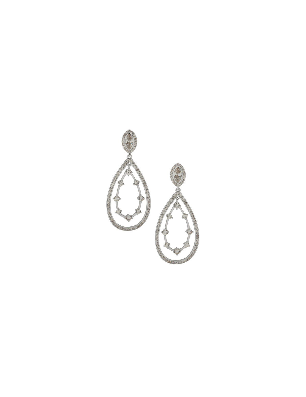 Navette and Round Stone Orbital Pierced Earrings