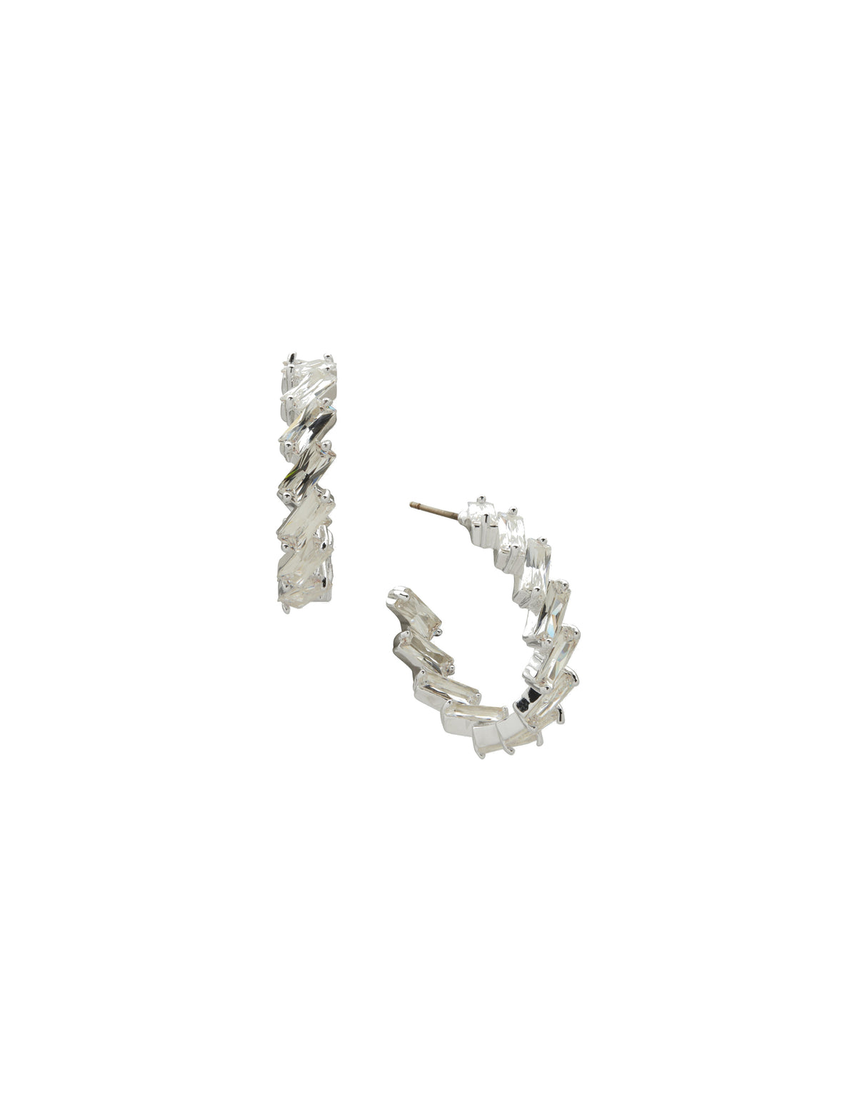 Baguette Stone C-Hoop Pierced Earrings