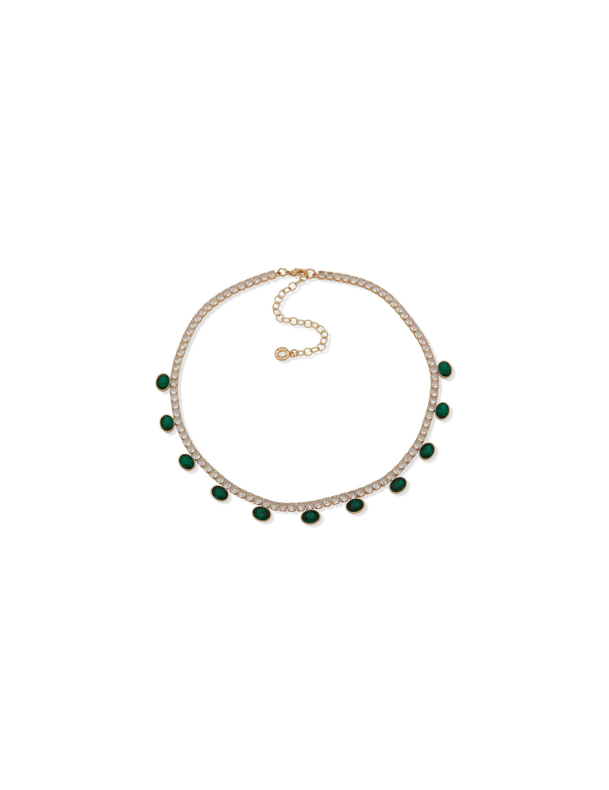 Anne Klein Gold Tone Cup Chain Necklace With Emerald Stones