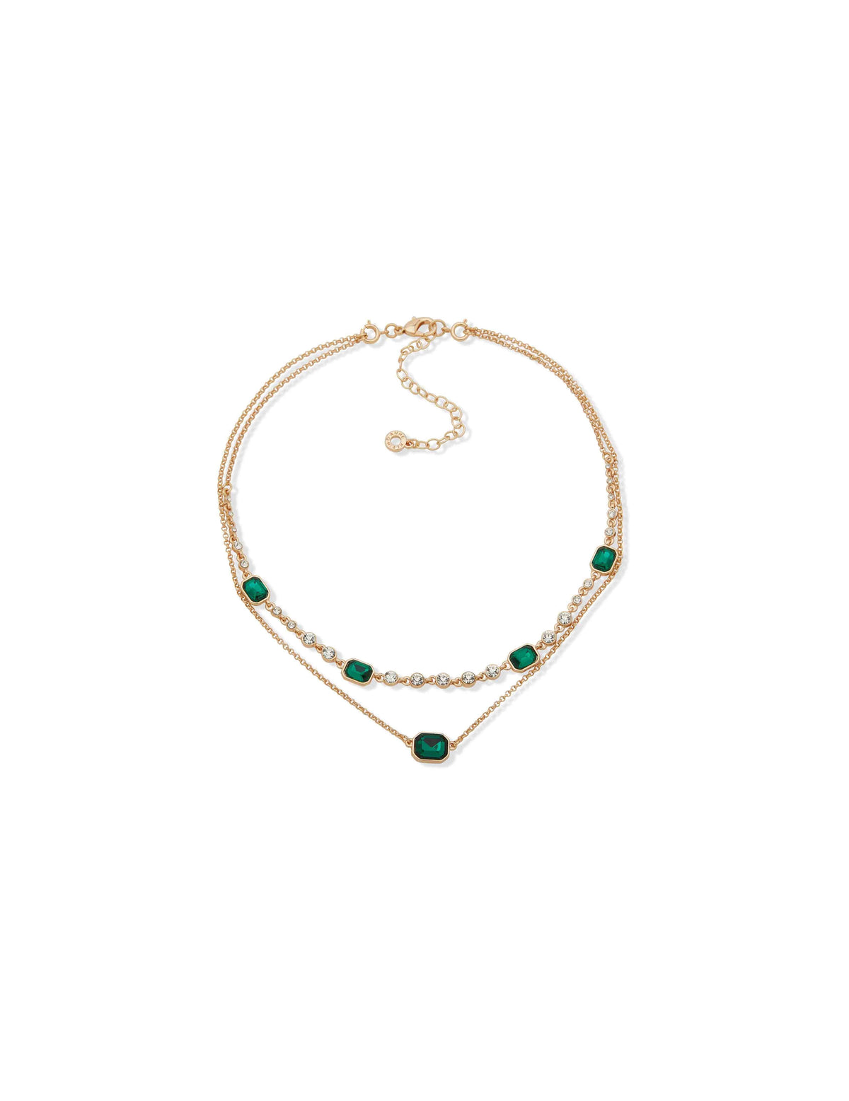 Anne Klein Gold Tone Convertible Station Emerald Necklace