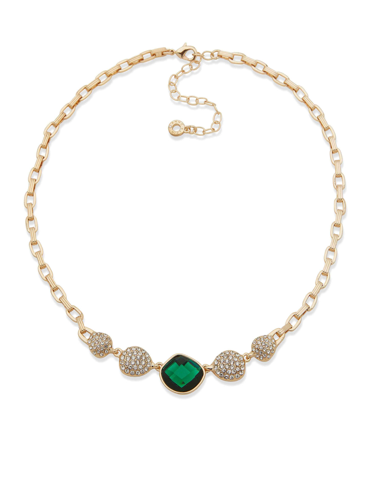 Anne Klein Gold Tone Bezel Set Station Necklace - Gold/Emerald