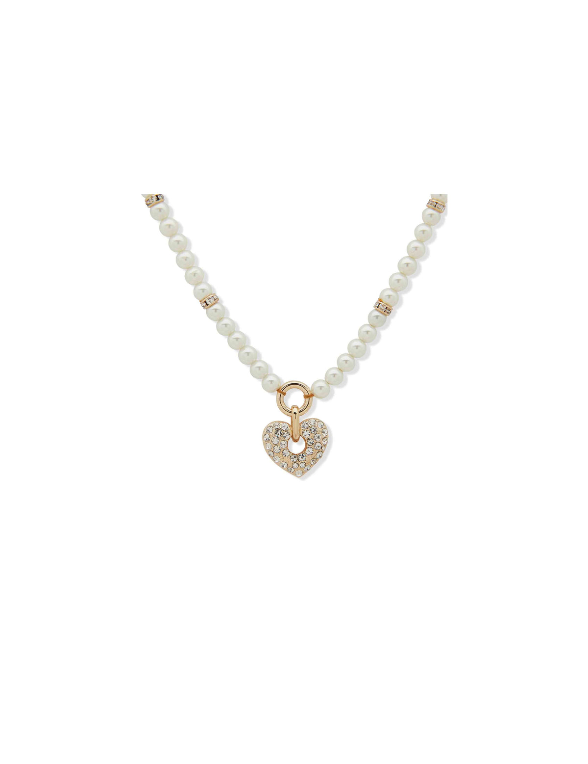 Anne Klein Gold Tone Heart Motif Pendant - Gold/Pearl