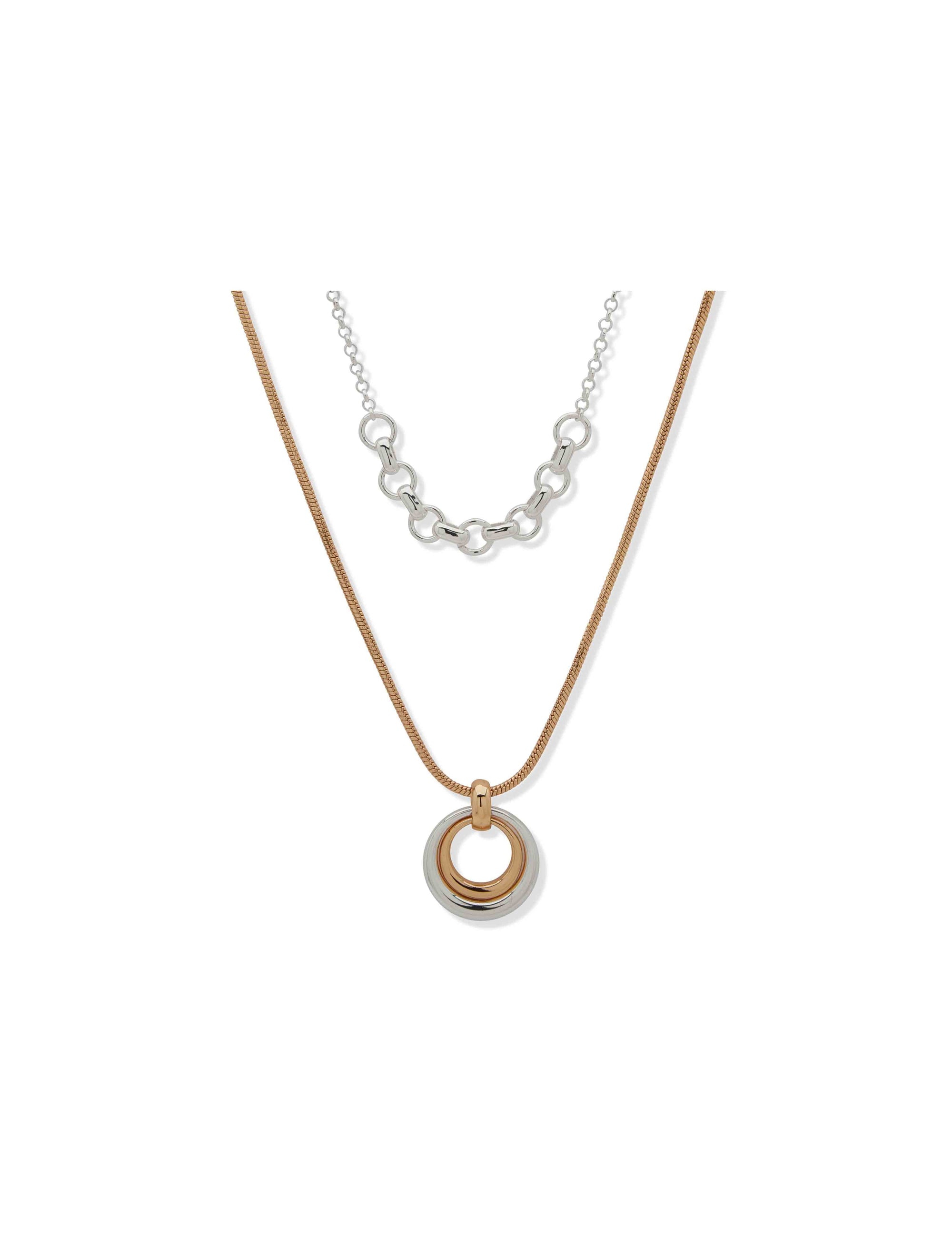 Anne Klein Two Tone 2-In-1 Open Circle Pendant