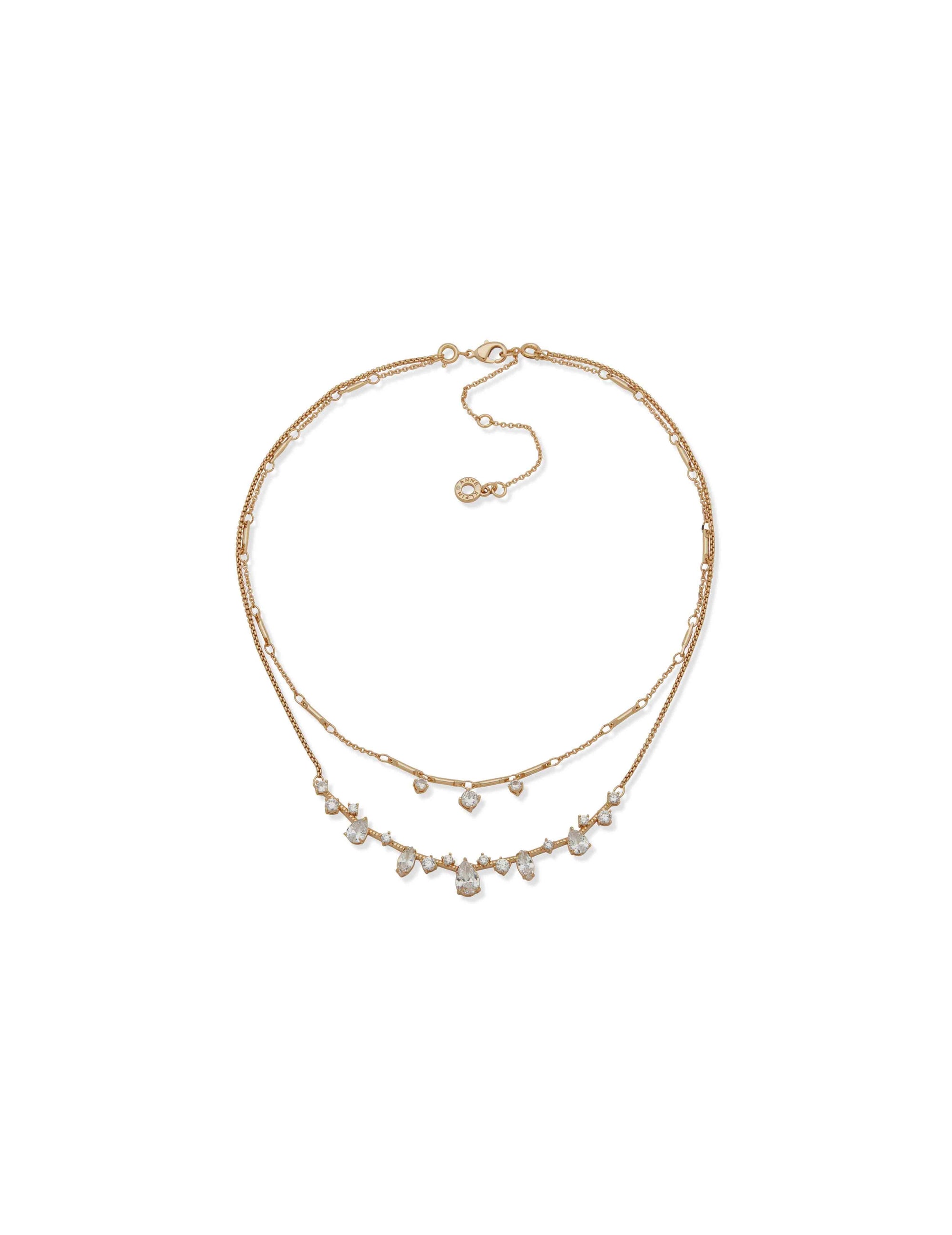 Anne Klein Gold Tone 2-in-1 Necklace - Gold/Crystal