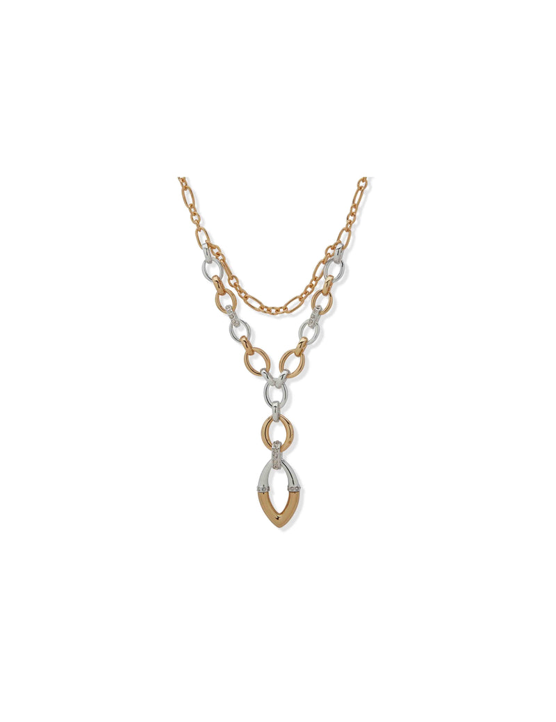 Anne Klein Two Tone 16/18 Inch Two-Tone Multirow Linked Necklace