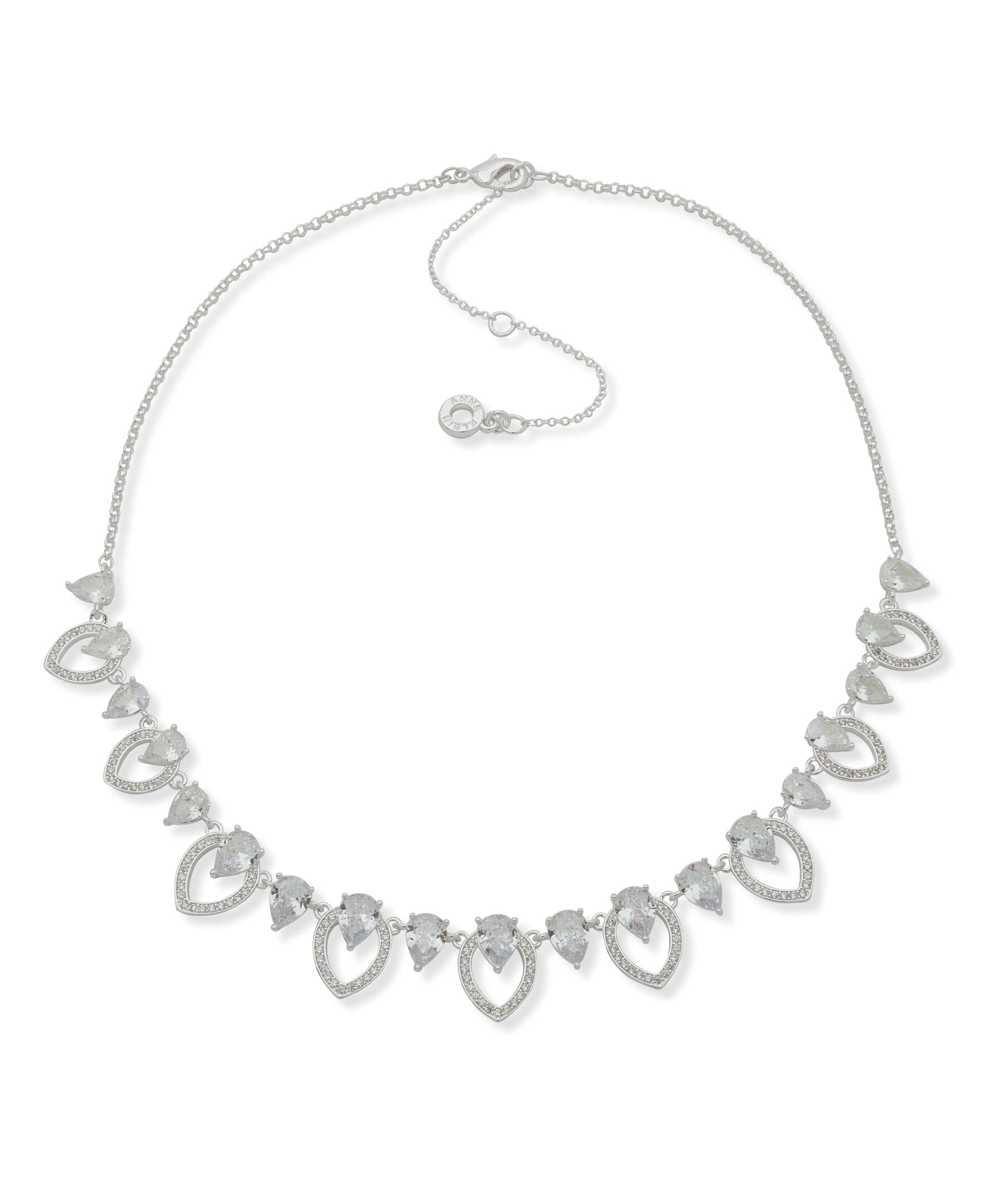 Anne Klein Silver Tone Navette and Stone Frontal Necklace