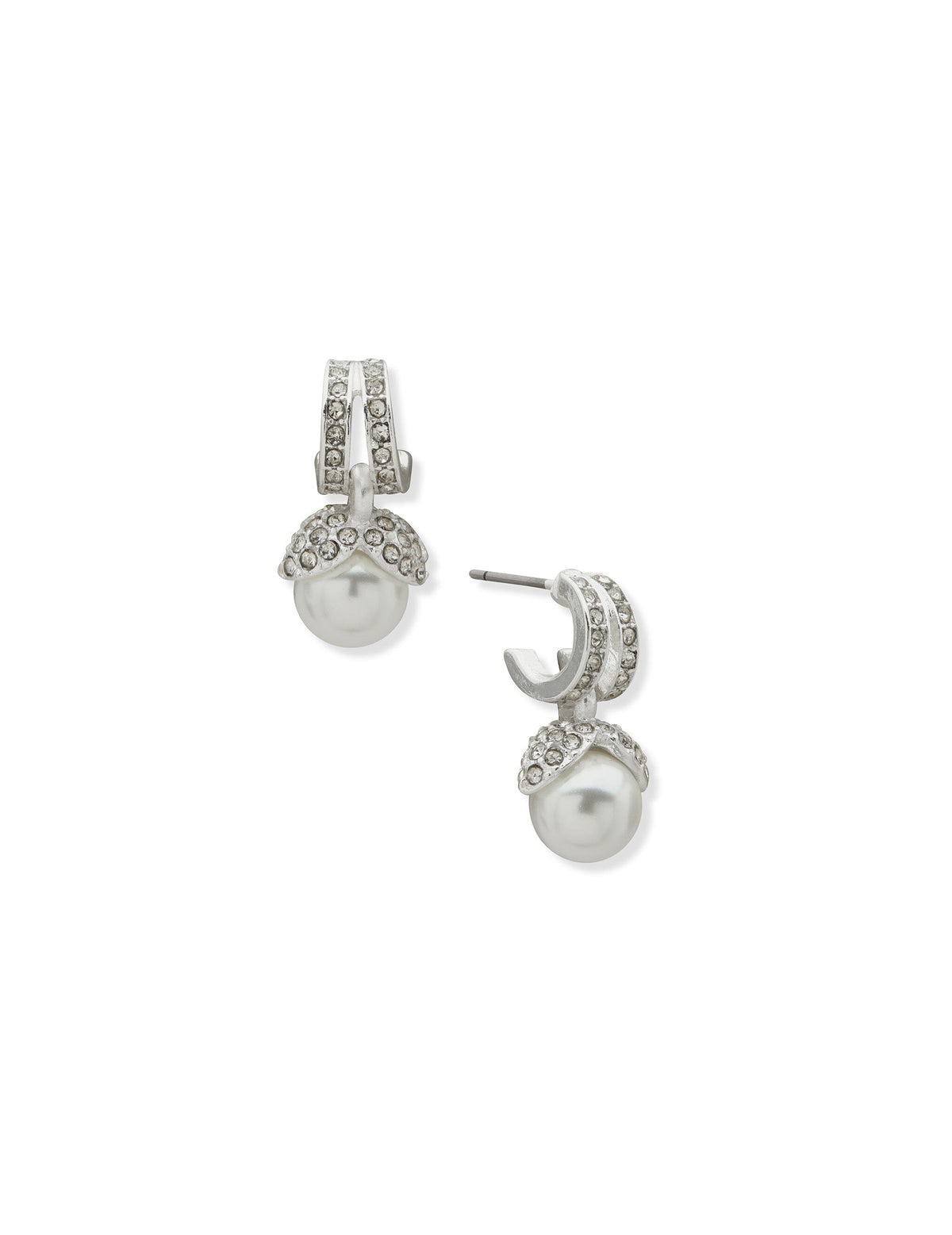 Anne Klein Silver Tone Stone Cap Drop Pierced Earrings with Hug Detail