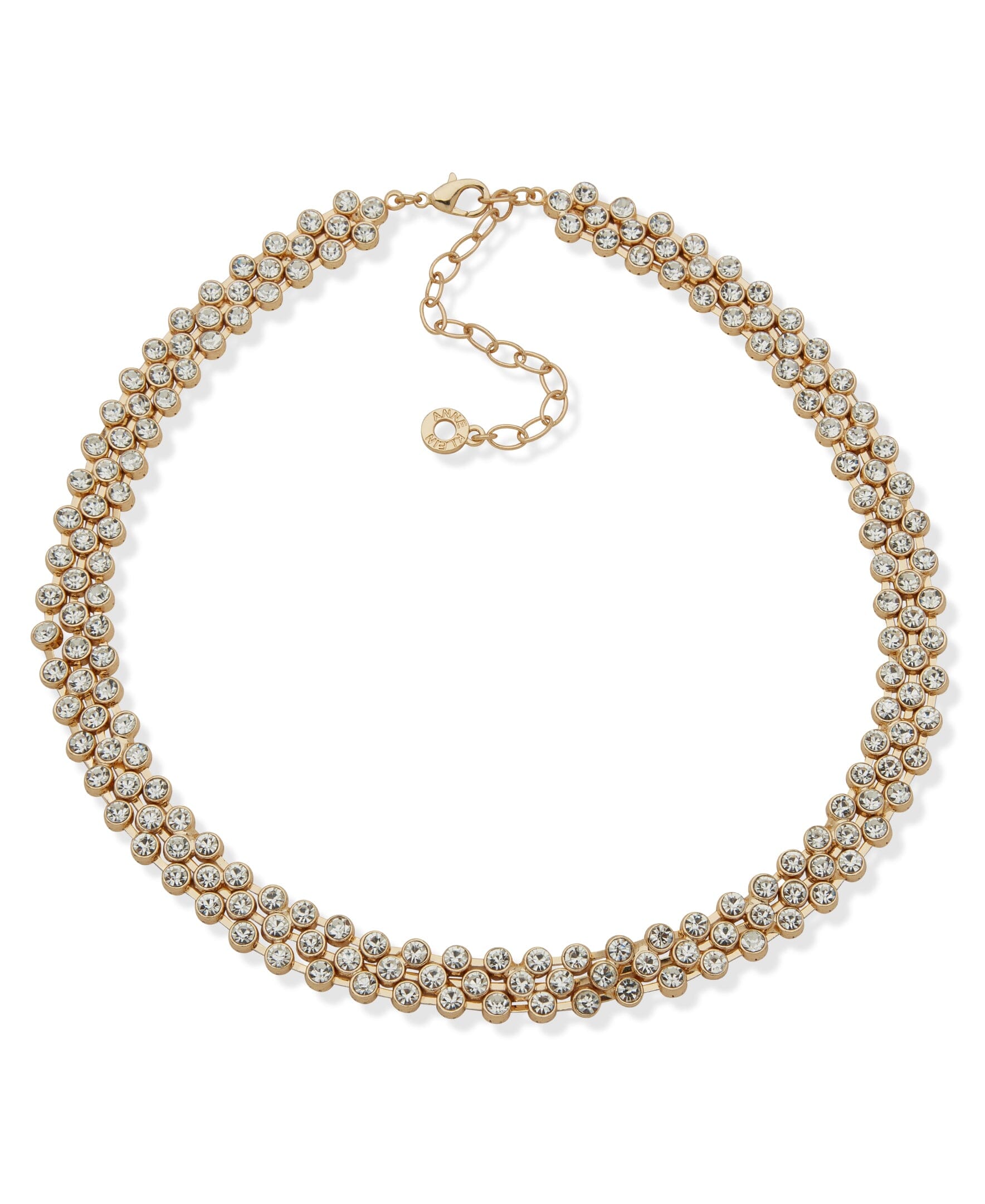 Anne Klein Gold Tone Stone Mesh Chain Collar Necklace