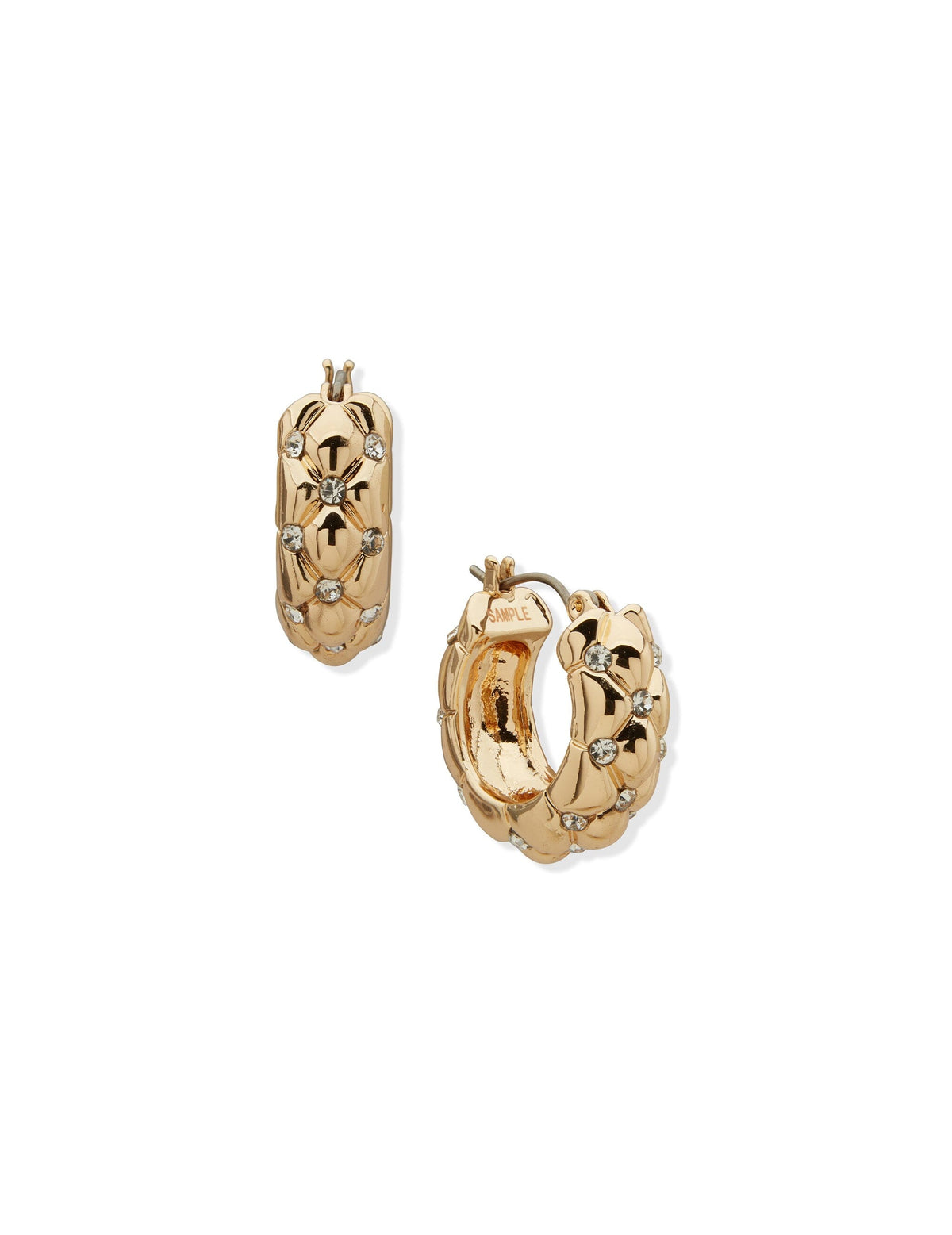 Anne Klein Gold Tone Quilted Hoop Pierced Earrings