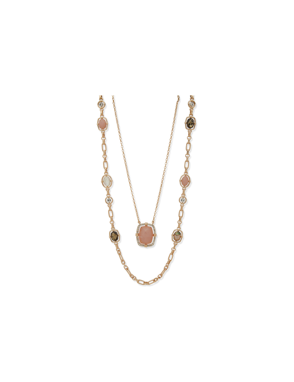 Link and Stone Multirow Necklace
