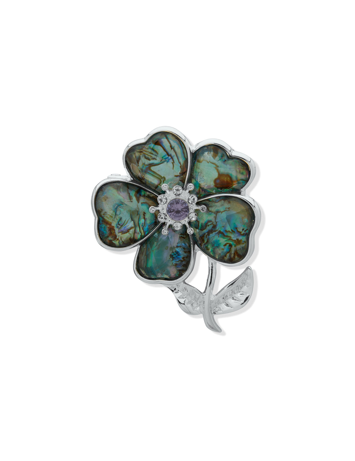 Anne Klein Silver Tone Silver and Blue Flower Brooch in Gift Box