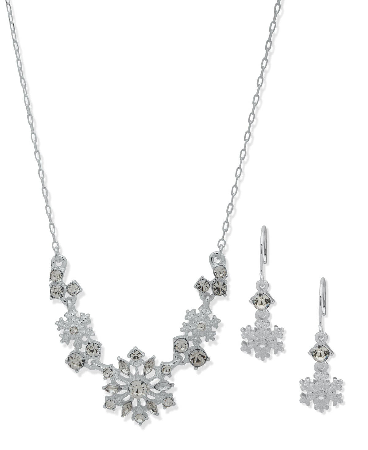 Anne Klein Silver Tone Crystal Snowflake Necklace and Earring Set