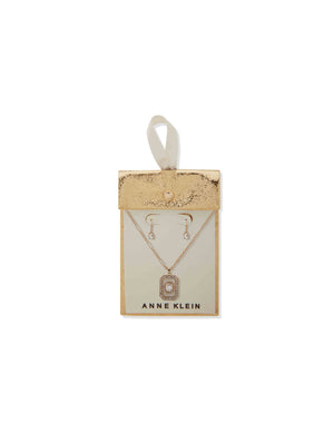 Anne Klein  Emerald Cut Stone Pendant Necklace and Earring Set