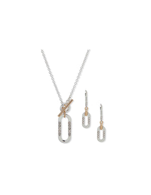 Anne Klein Two Tone Pendant With Toggle Necklace and Earring Set