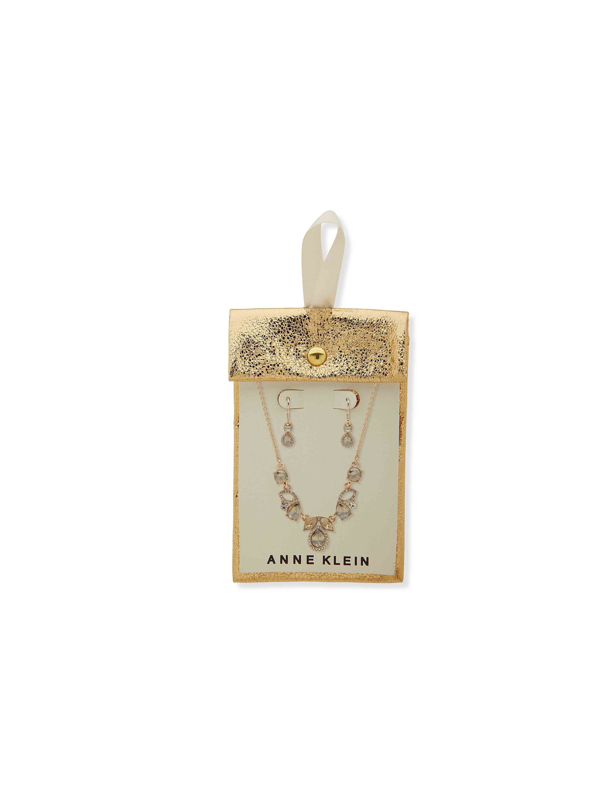 Anne Klein  Cluster Earring/ Necklace Set-Neutral Crystal