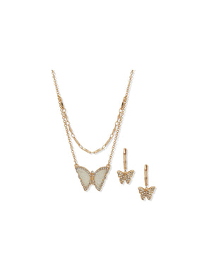 Anne Klein Gold Tone Butterfly Earring/ Necklace Set-Mother of Pearl