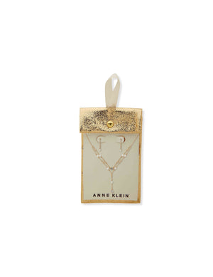 Anne Klein  Stationed Stones Earring/ Necklace Set-Blanc Pearl