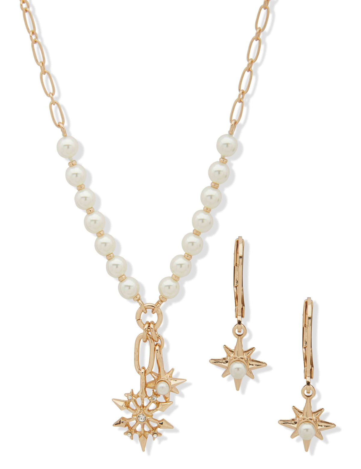 Anne Klein Gold Tone Snowflake Necklace/Earring Set - Pearl