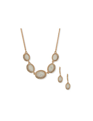 Anne Klein Gold Tone Oval Station Necklace and Earring Set