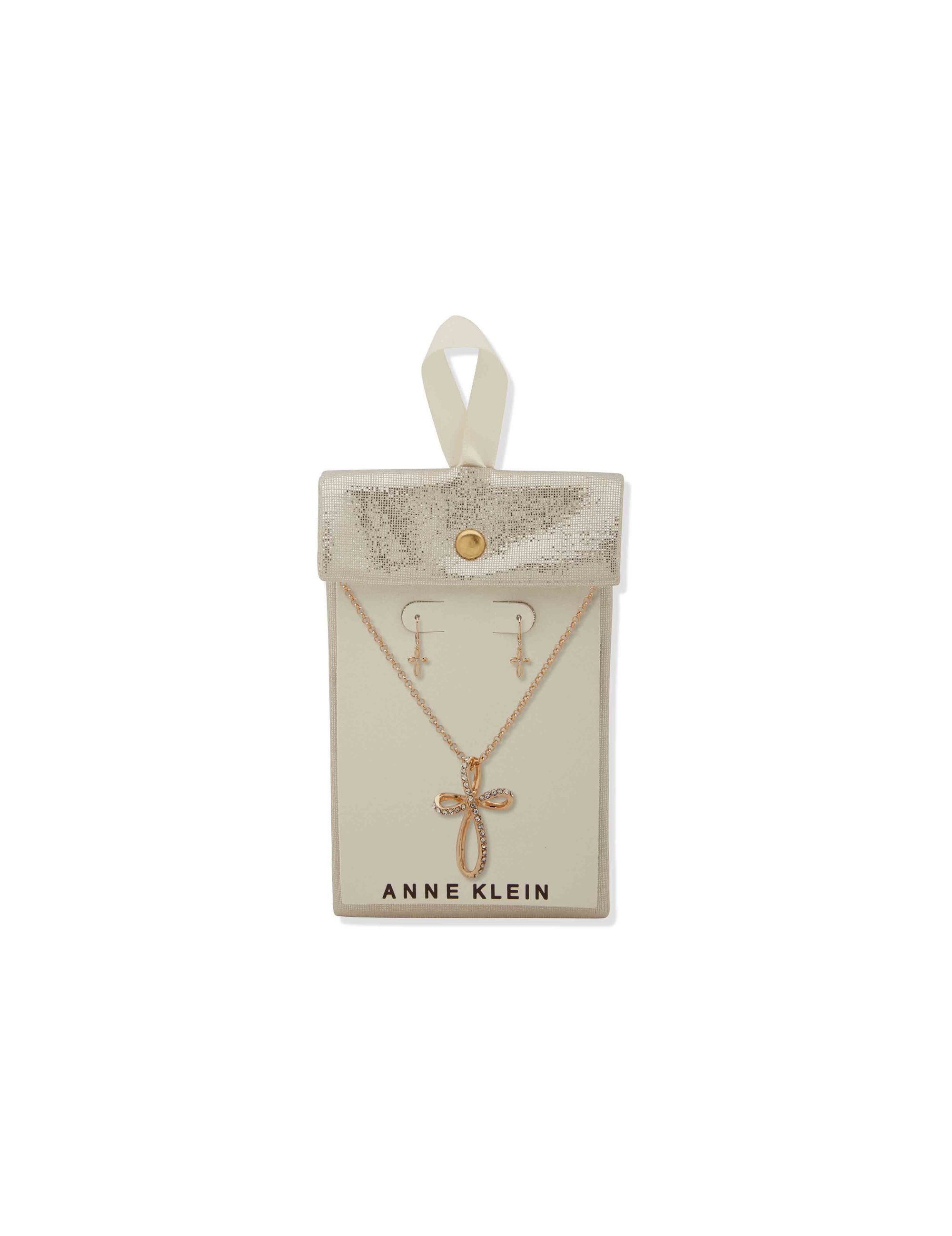 Anne Klein Infinity Cross Pendant Necklace & Earring Set -Gld/Cry