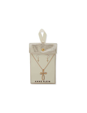 Anne Klein Infinity Cross Pendant Necklace & Earring Set -Gld/Cry