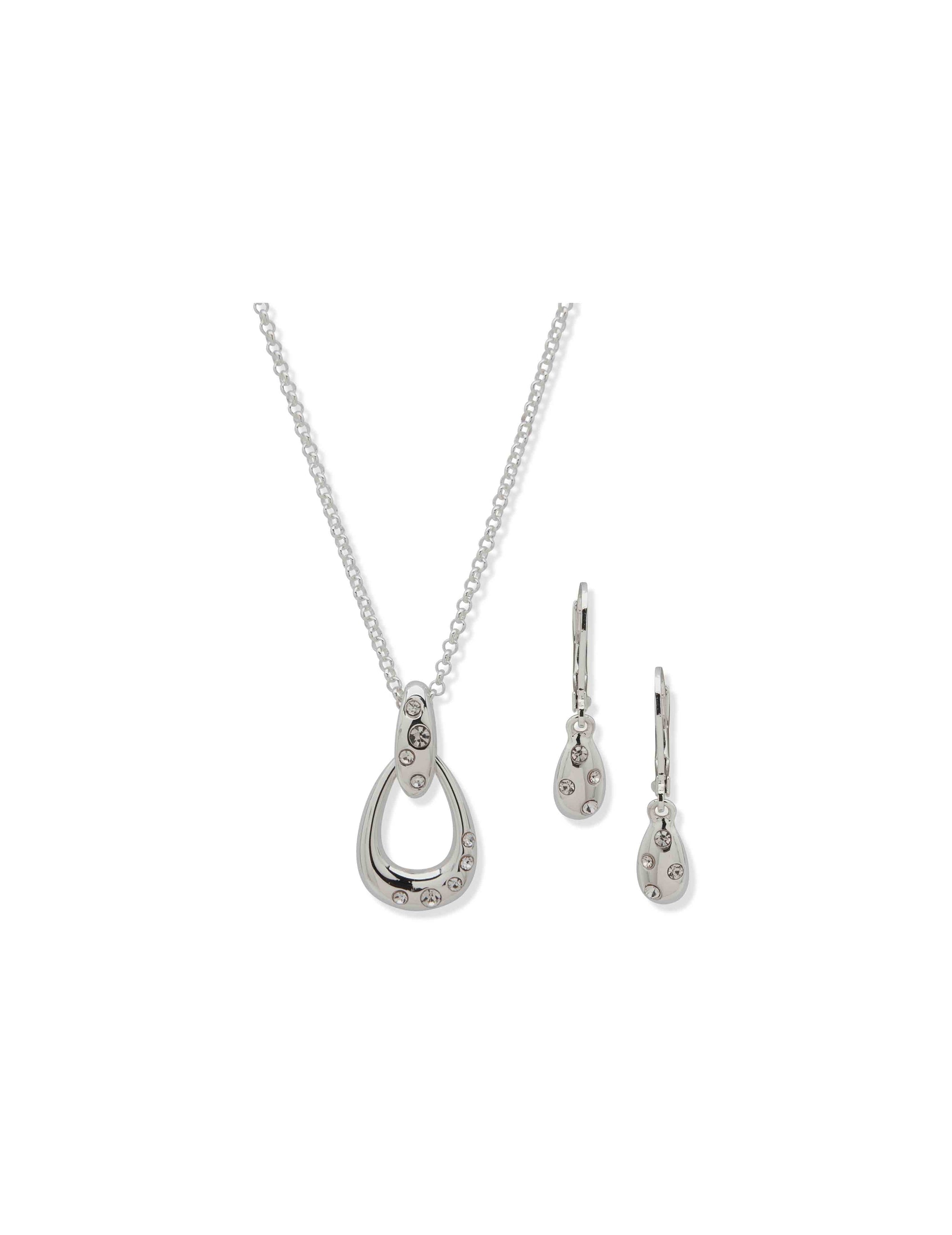 Anne Klein Silver Tone Open Work Puffy Pendant-Slv/Cry