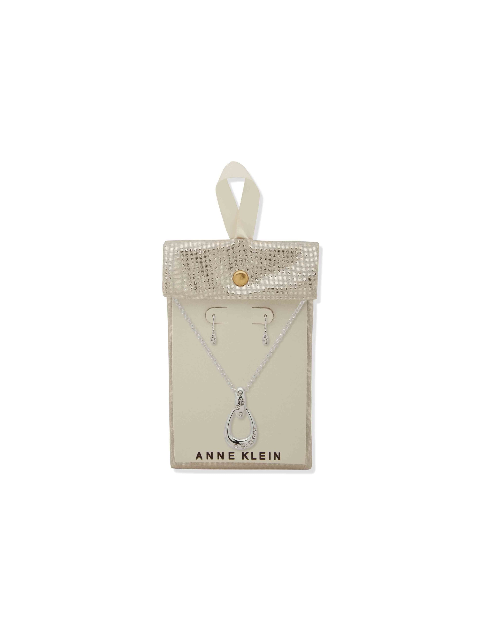 Anne Klein Open Work Puffy Pendant-Slv/Cry