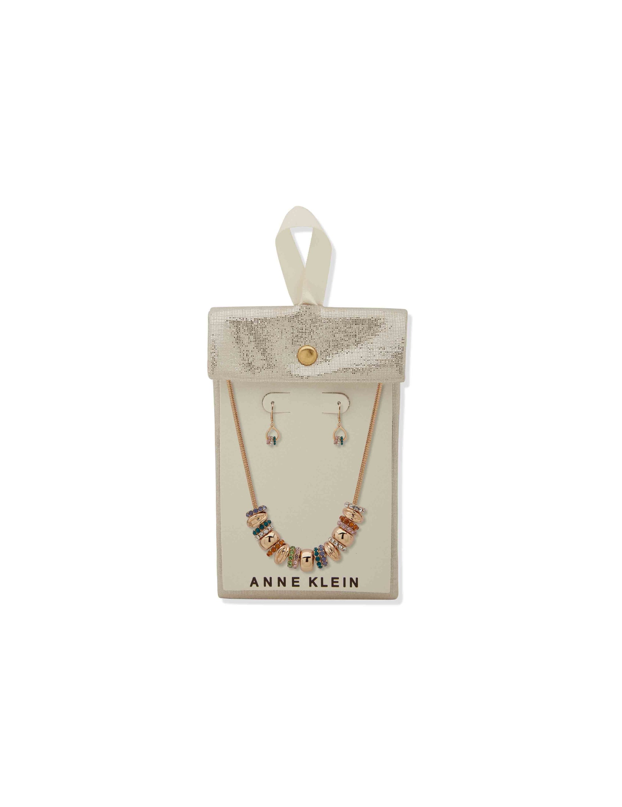 Anne Klein Rondell Slider Necklace & Earring Setl-Gld/Multi/Cry
