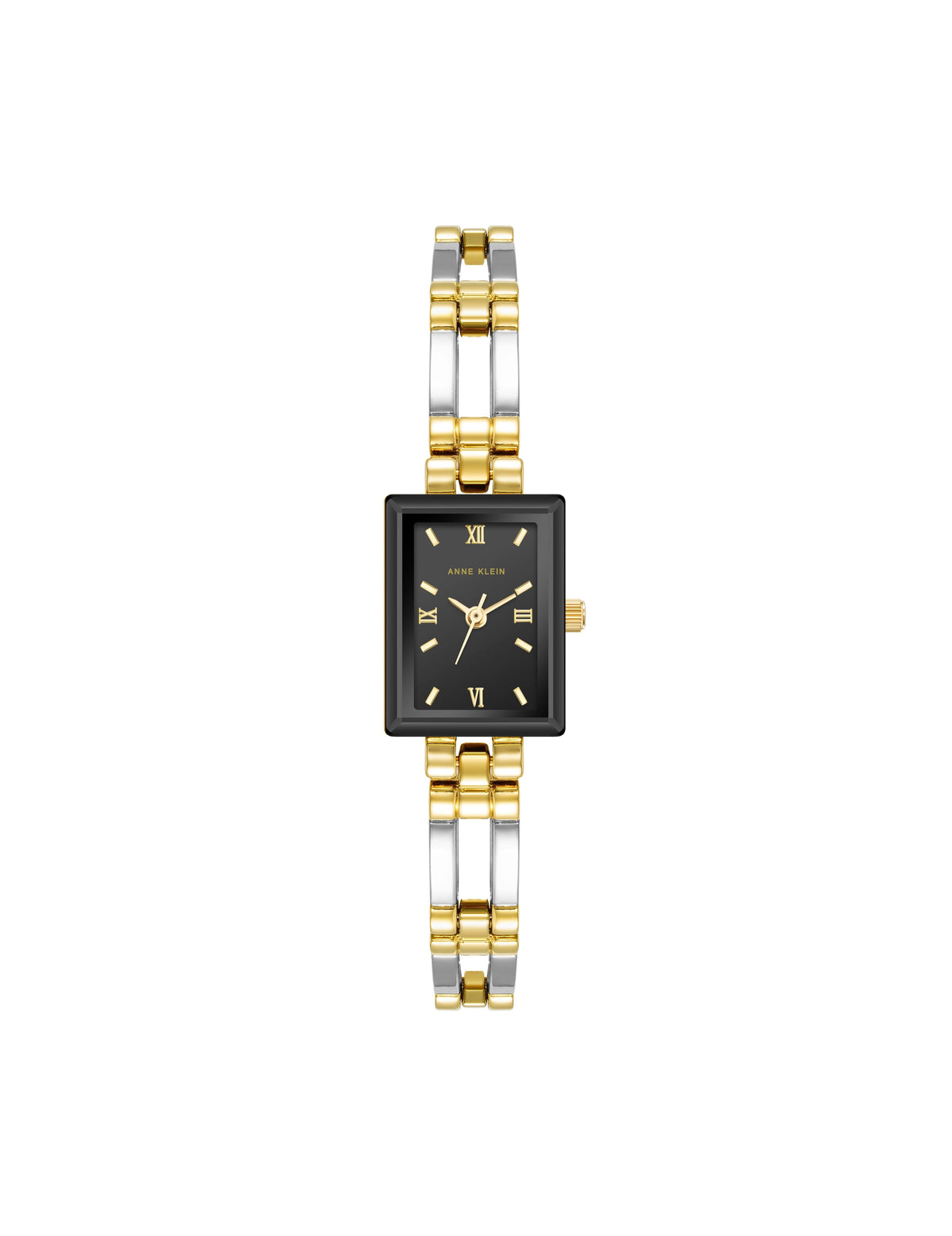 Anne Klein Black/Two-Tone Rectangular Case Bangle Watch