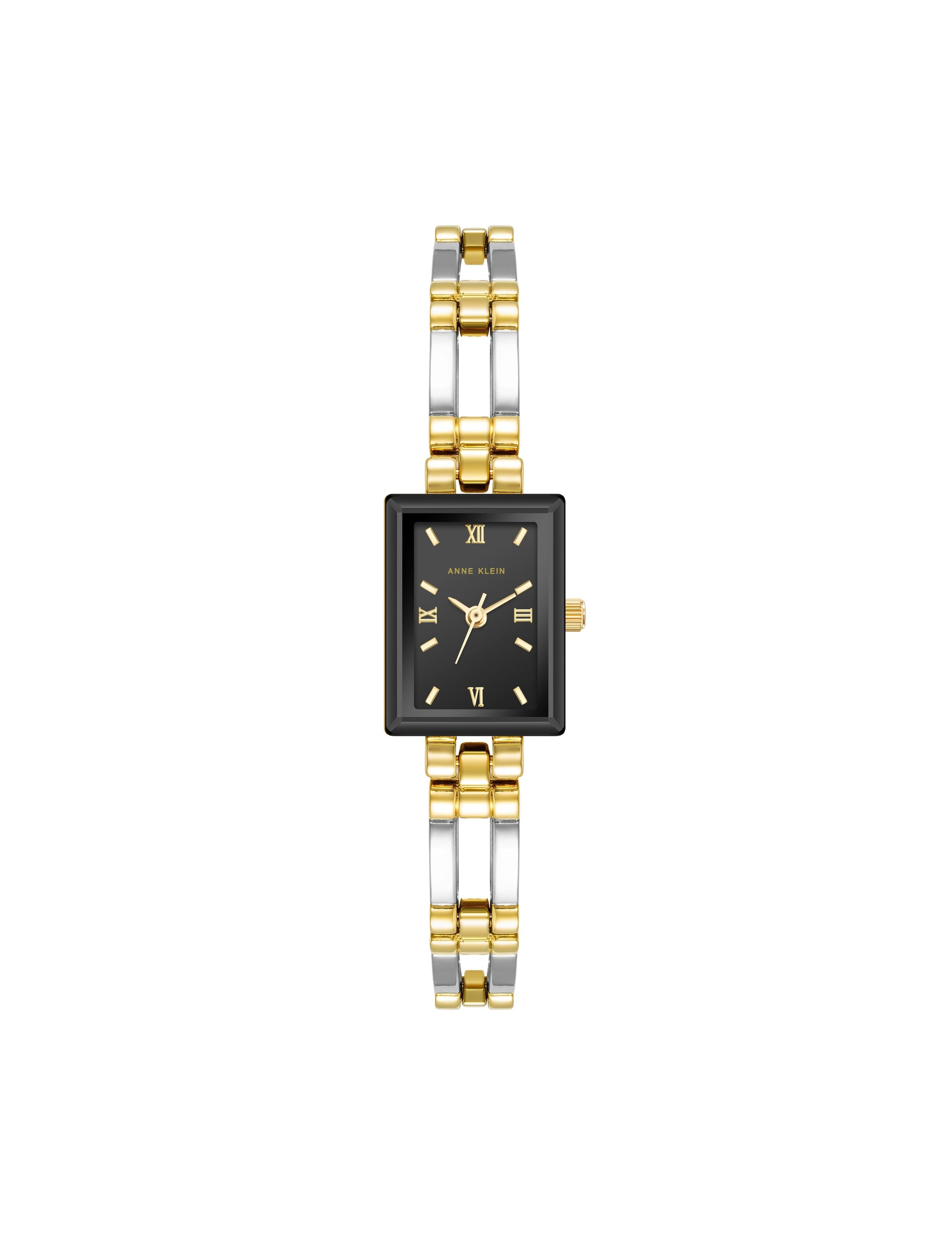 Anne Klein Black/Two-Tone Rectangular Case Bangle Watch