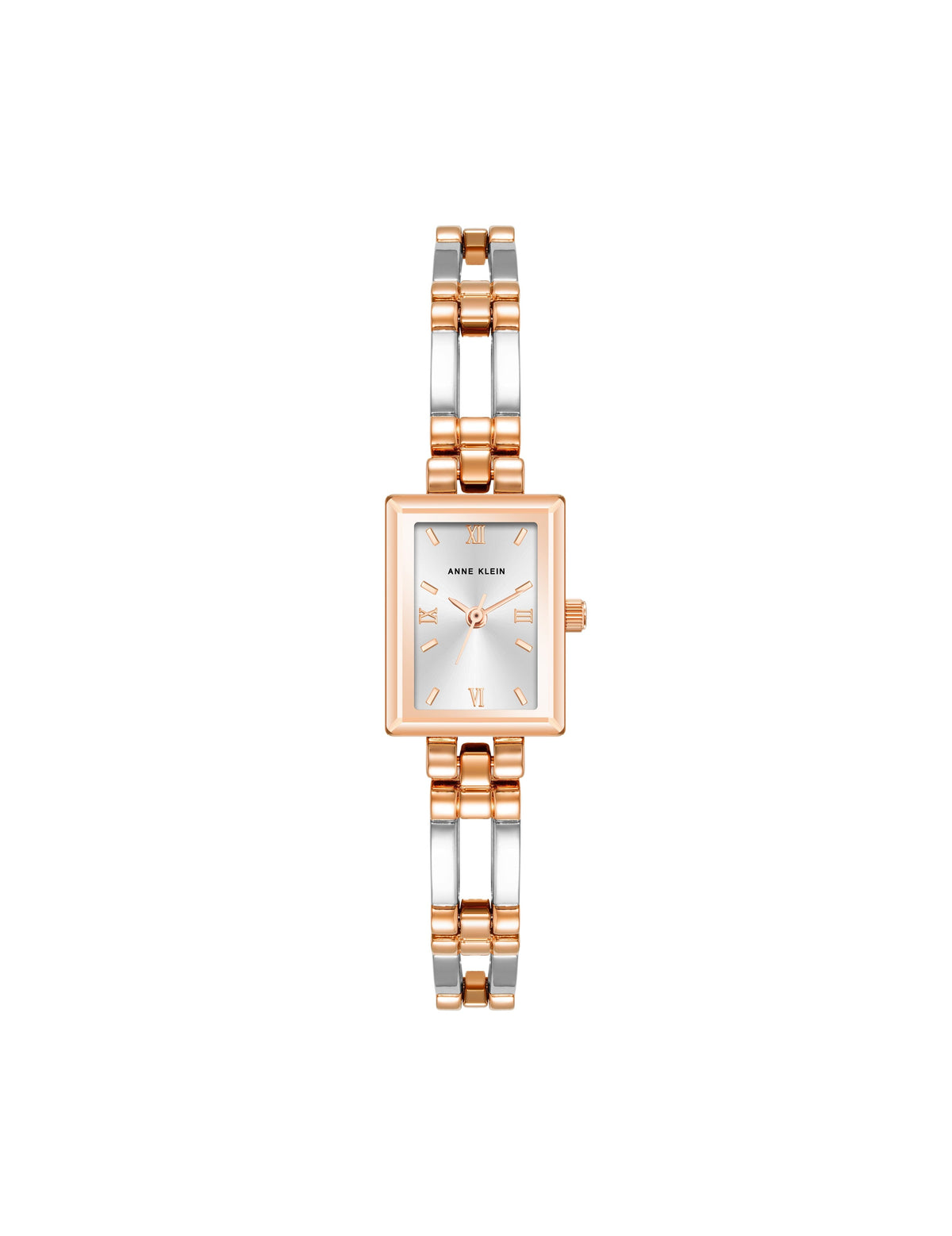 Anne Klein Silver/Rose-Tone Rectangular Case Bangle Watch
