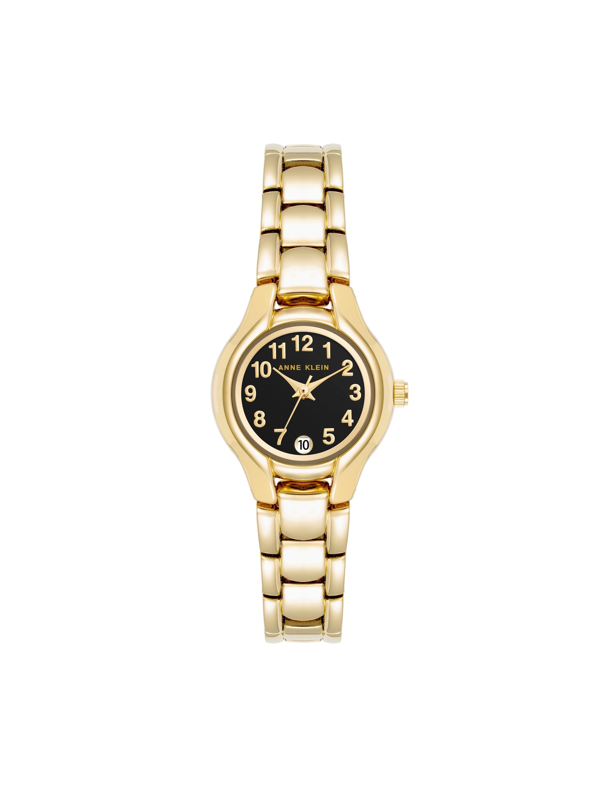 Anne Klein Black/Gold-Tone Easy-To-Read Bracelet Strap Watch