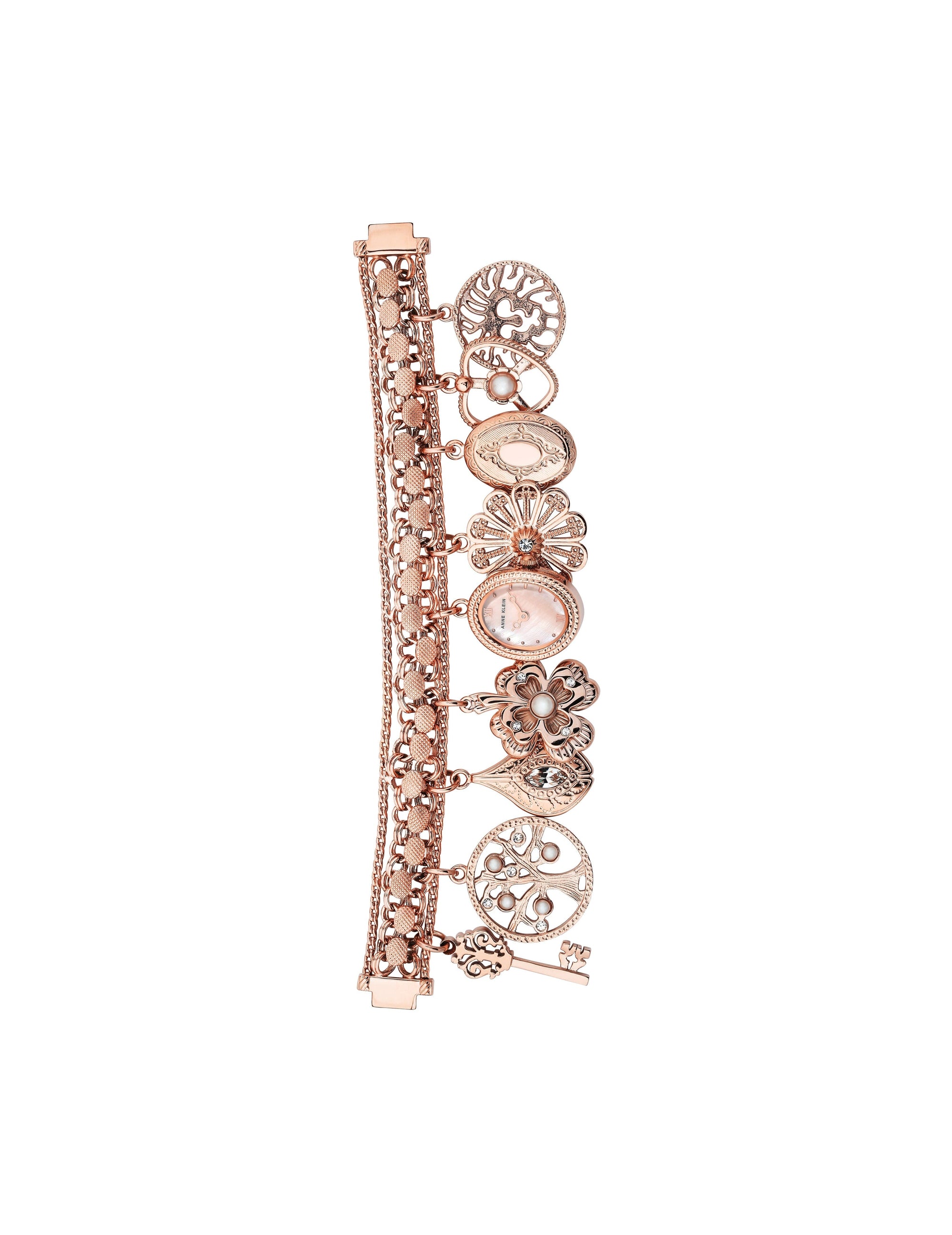 Anne Klein Rose Gold-Tone Charm Bracelet Watch with Legacy Design