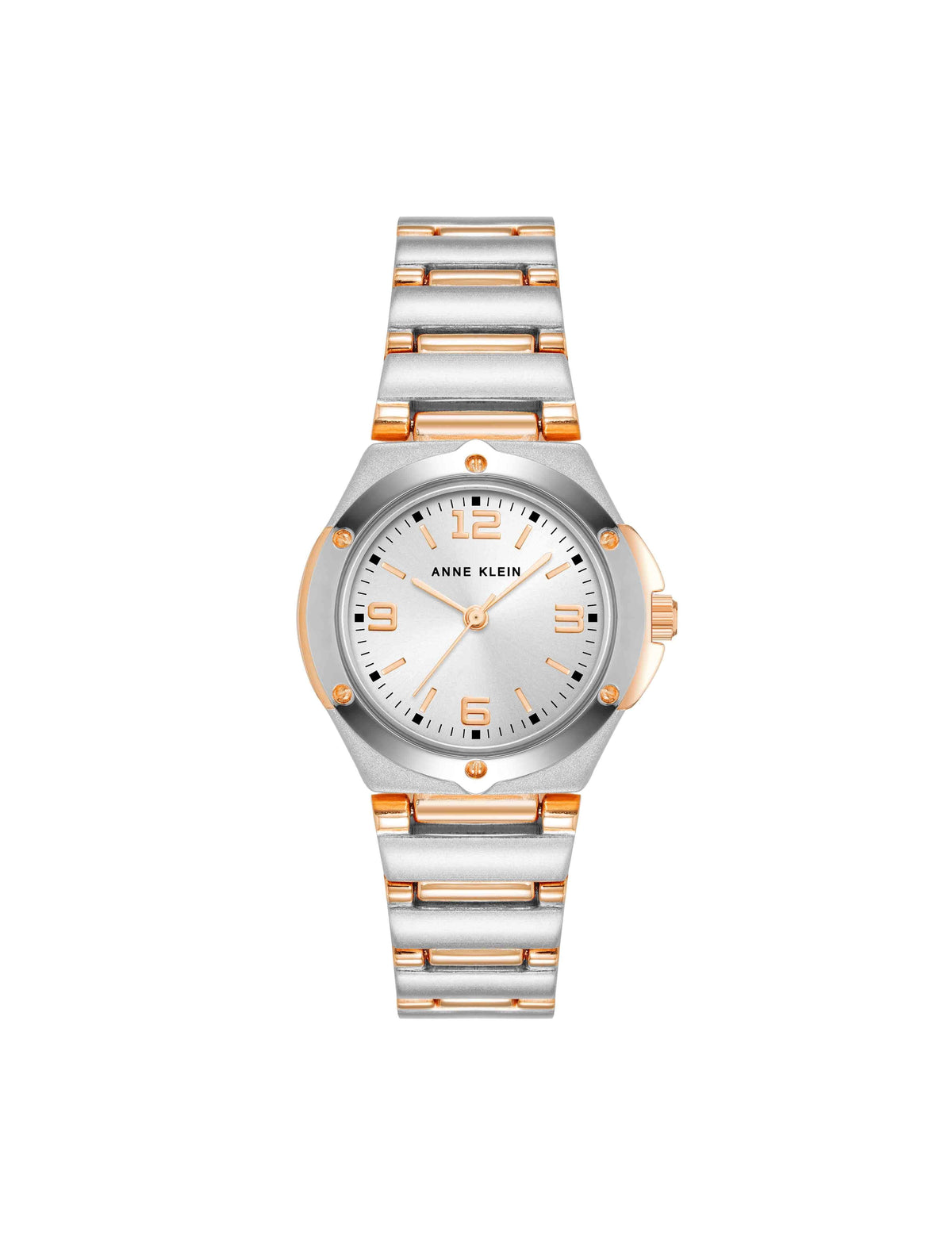 Anne Klein Silver-Tone/Rose Gold-Tone Everyday Metal Bracelet Watch