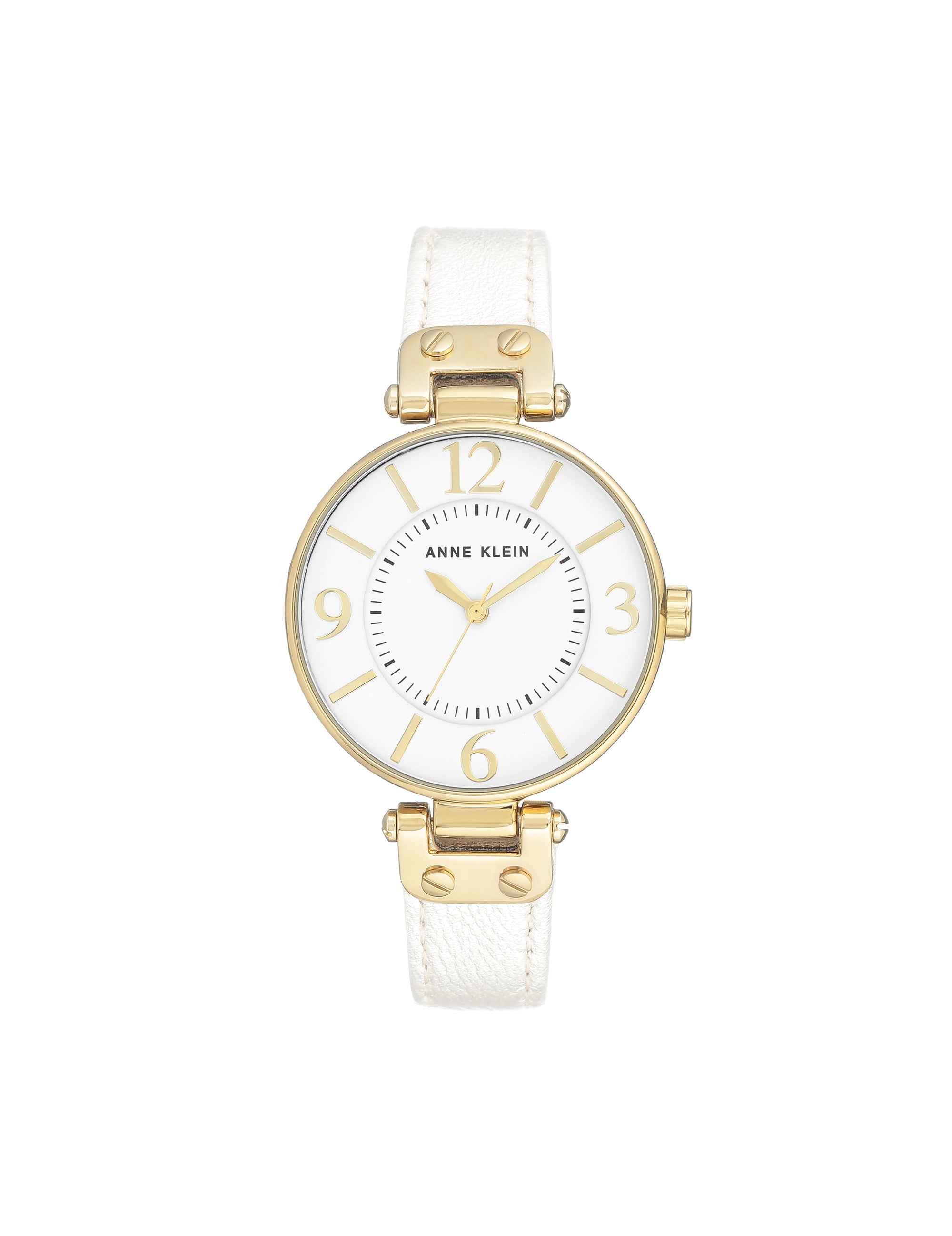 Anne Klein Gold-Tone/White Leather Strap Everyday Watch