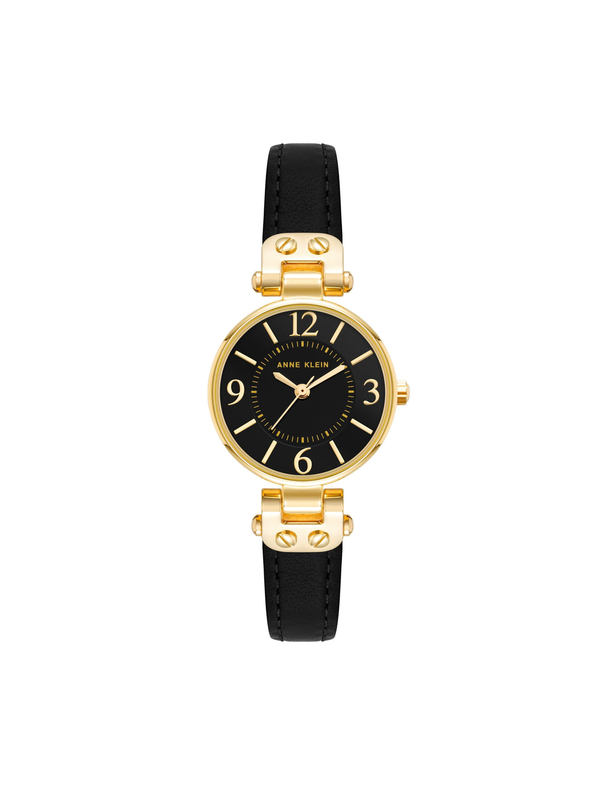 Anne Klein Gold-Tone/Black Leather Strap Essential Watch