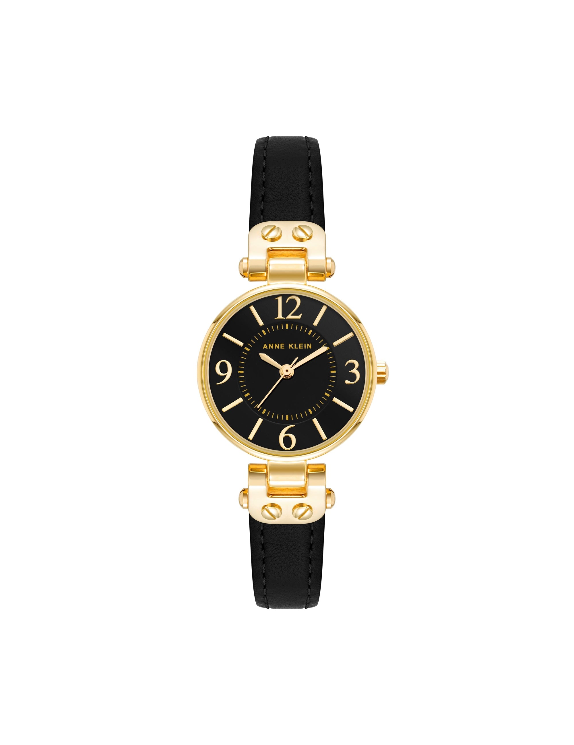 Anne Klein Gold-Tone/Black Leather Strap Essential Watch