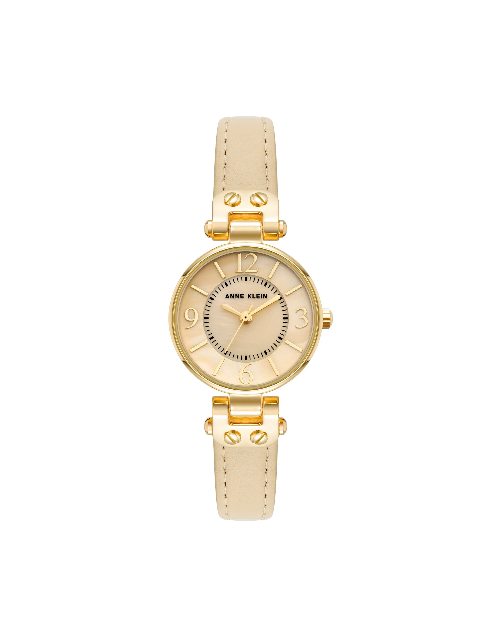 Anne Klein Gold-Tone/Cream Essential Leather Strap Wristwatch