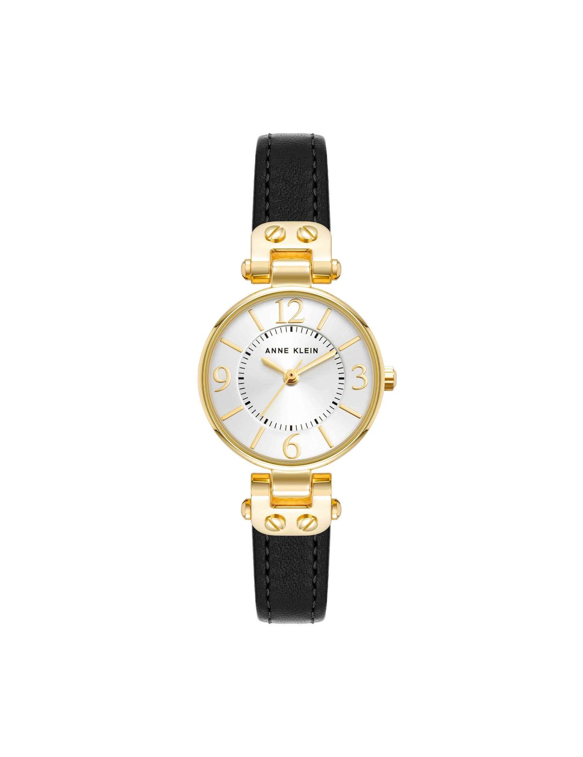 Anne Klein Black/ Gold-Tone Essential Leather Strap Watch