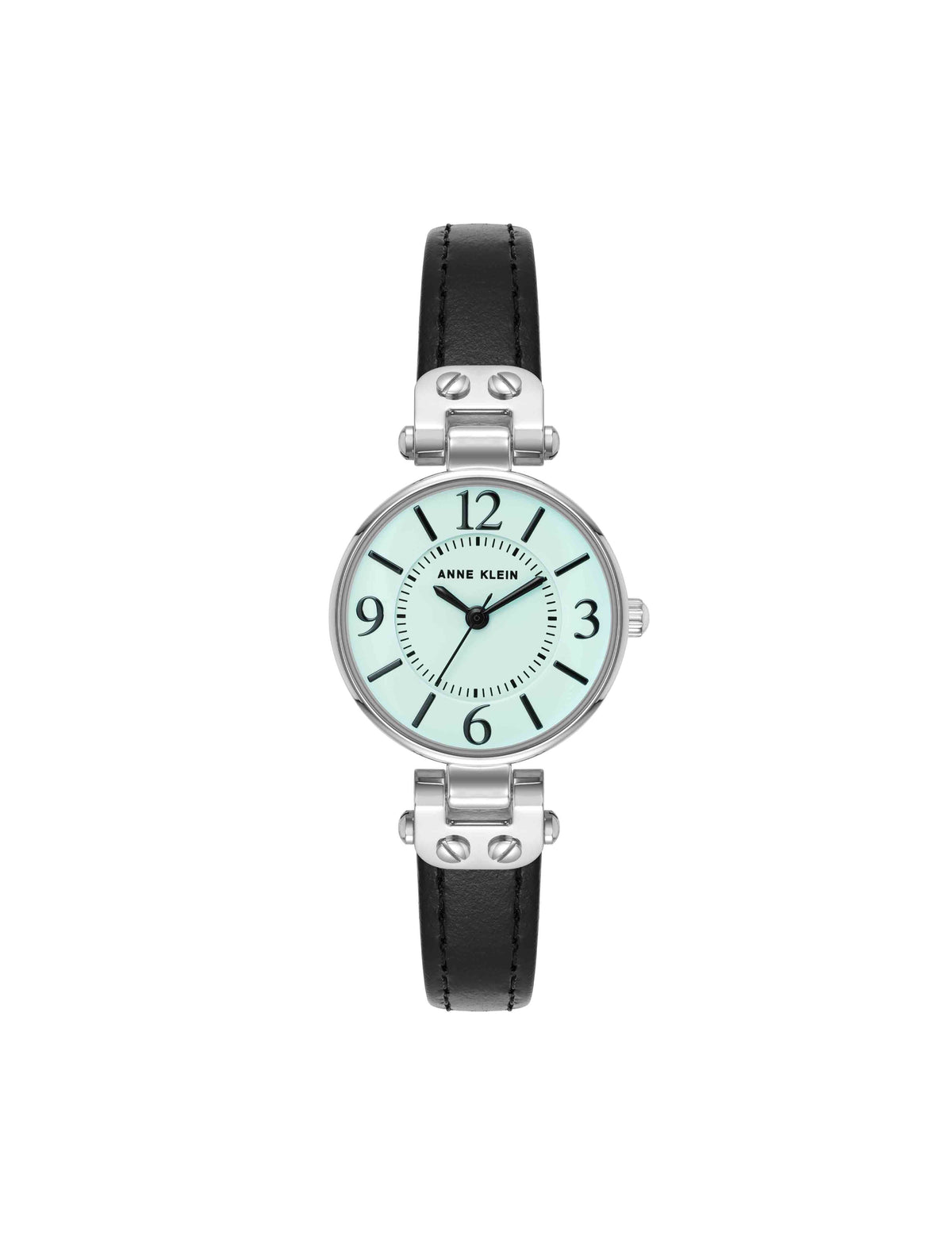 Anne Klein Black/Aqua Essential Leather Strap Watch