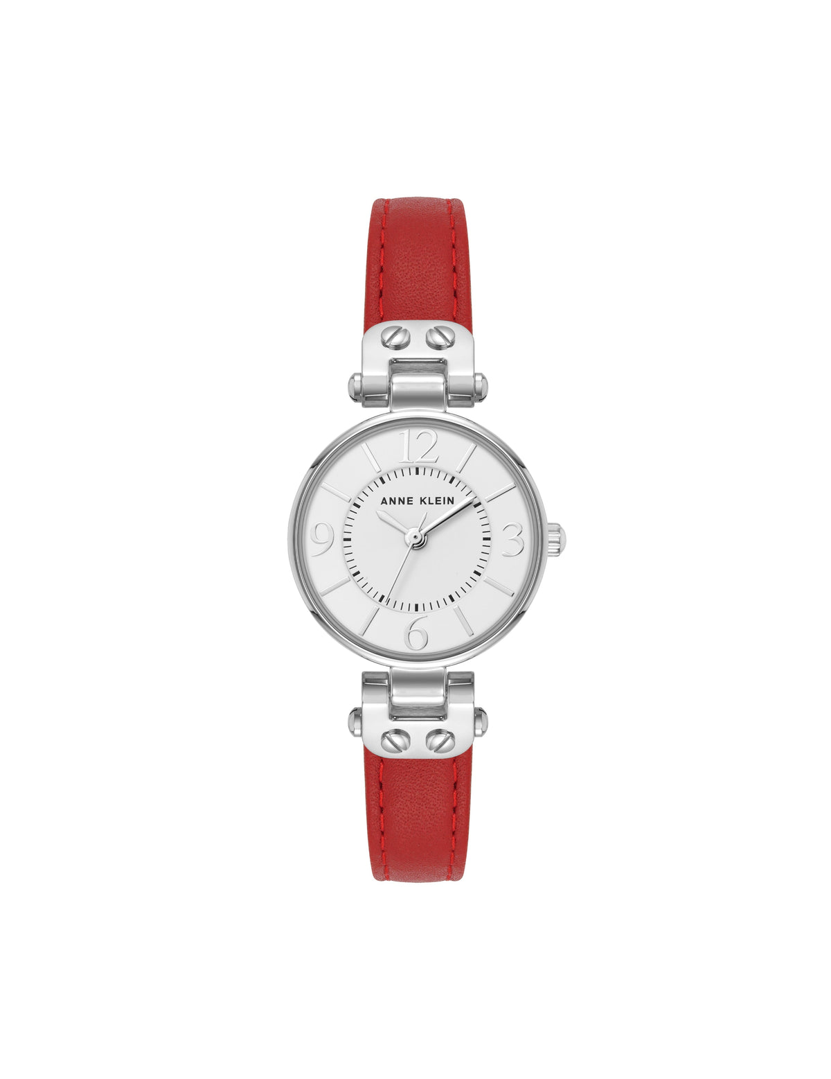 Anne Klein Red/Silver-Tone Leather Strap Essential Watch