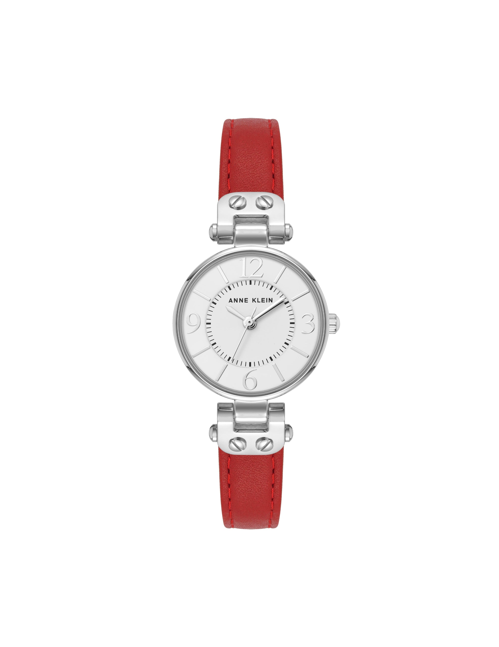 Anne Klein Red/Silver-Tone Leather Strap Essential Watch