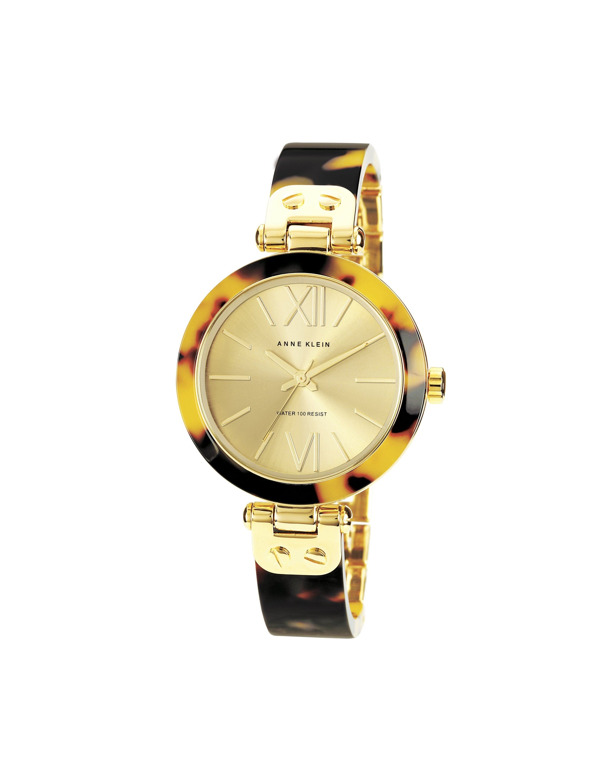 Anne Klein Gold-Tone/Tortoiseshell Acetate Bangle Bracelet Watch