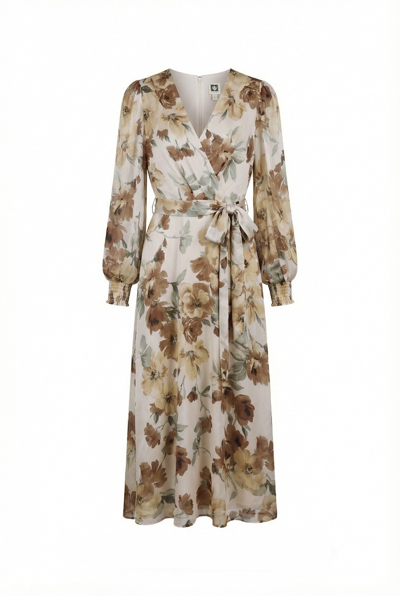 Anne Klein White Dove Multi Handkerchief Hem Chiffon Dress with Smocked Cuffs