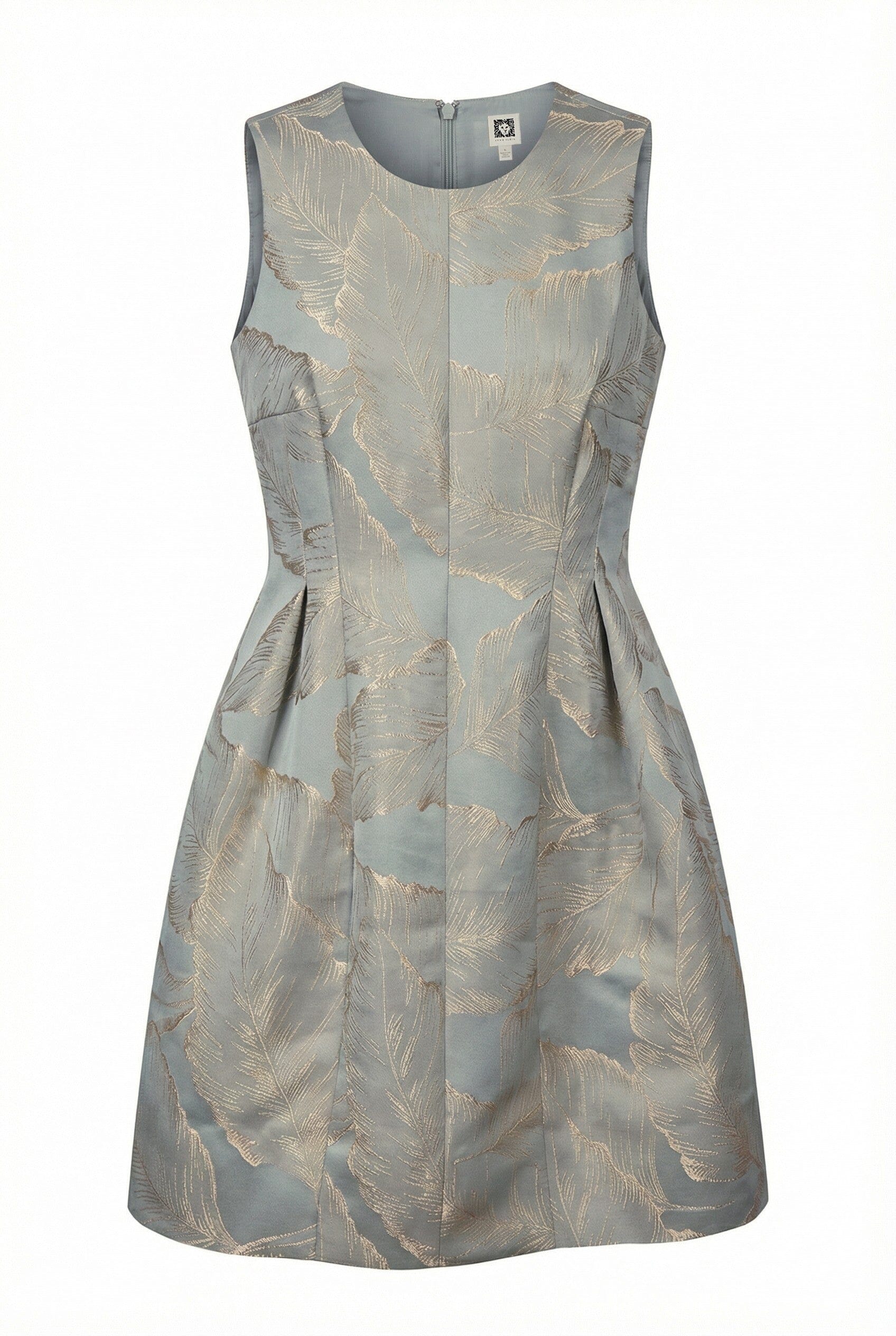 Anne Klein Soft Aloe/Gold Seamed Satin Fit And Flare Dress With Pleats