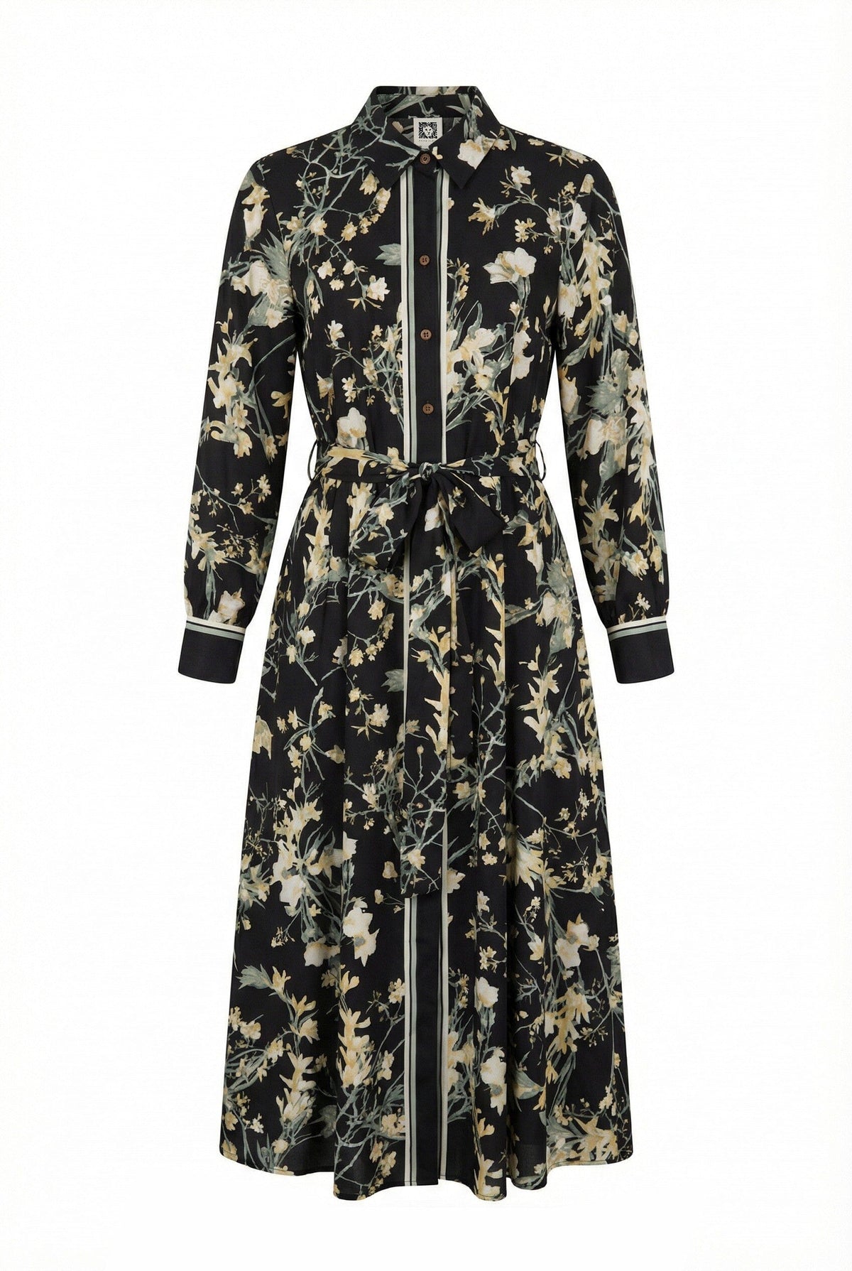 Anne Klein Button-Down Floral Midi Shirt Dress with Tie Belt